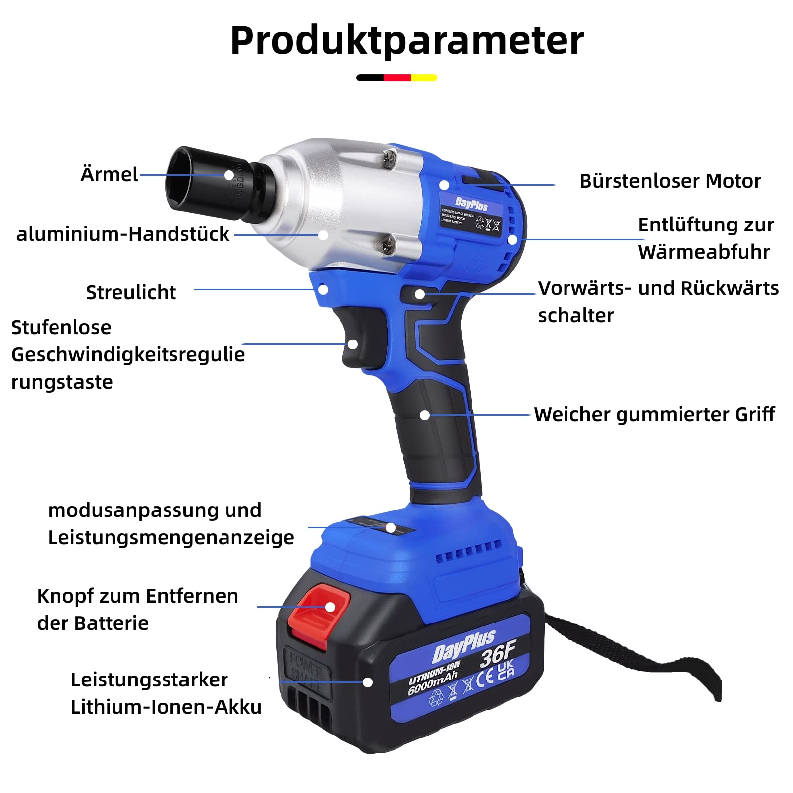 Akumulatorowa wkrętarka udarowa 21 V, pistolet udarowy 1/2, 3 w 1, bezszczotkowa elektryczna wkrętarka udarowa, wiertarka udarowa 2300 obr./min i akumulator litowo-jonowy 6,0 Ah, szybka ładowarka, 6