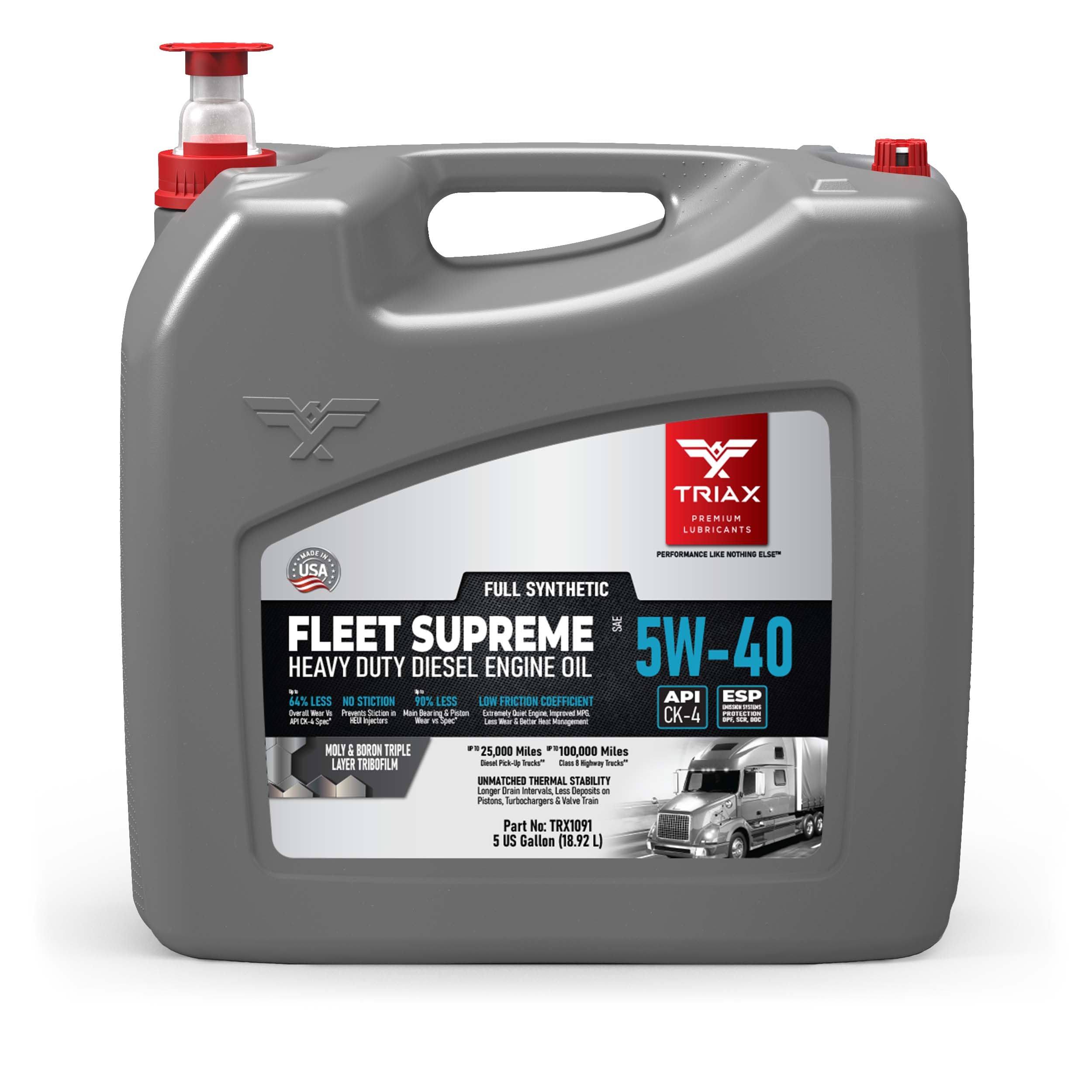 Triax Fleet Supreme 5W-40 API CK-4 Full Synthetic Heavy Duty Diesel Engine Oil | Moly Boron Friction Modified | Extended Drain (5 Gallon)