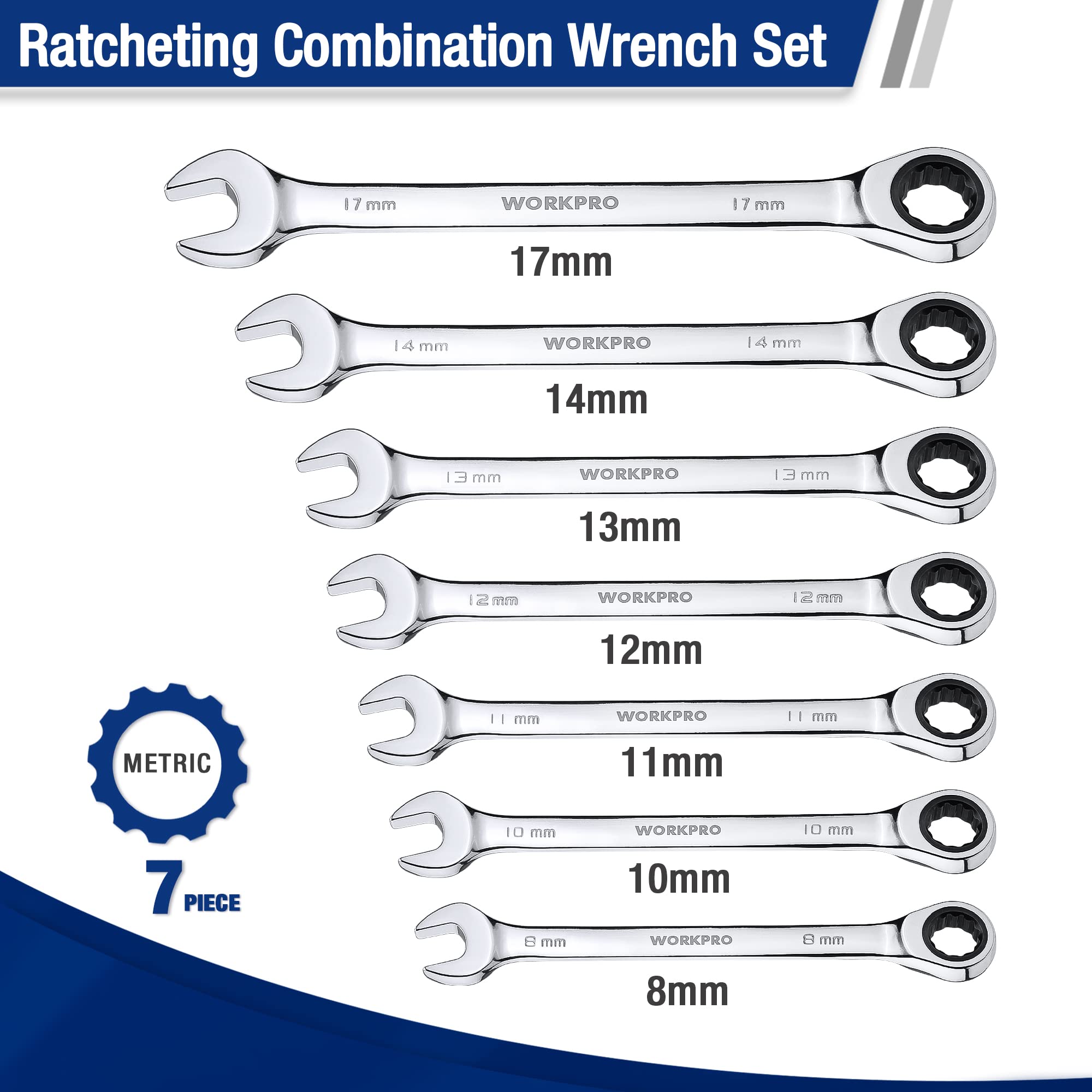 WORKPRO Ratcheting Wrench Set - 7 Piece Metric -2 WORKPRO Ratcheting Wrench Set - 7 Piece Metric -2