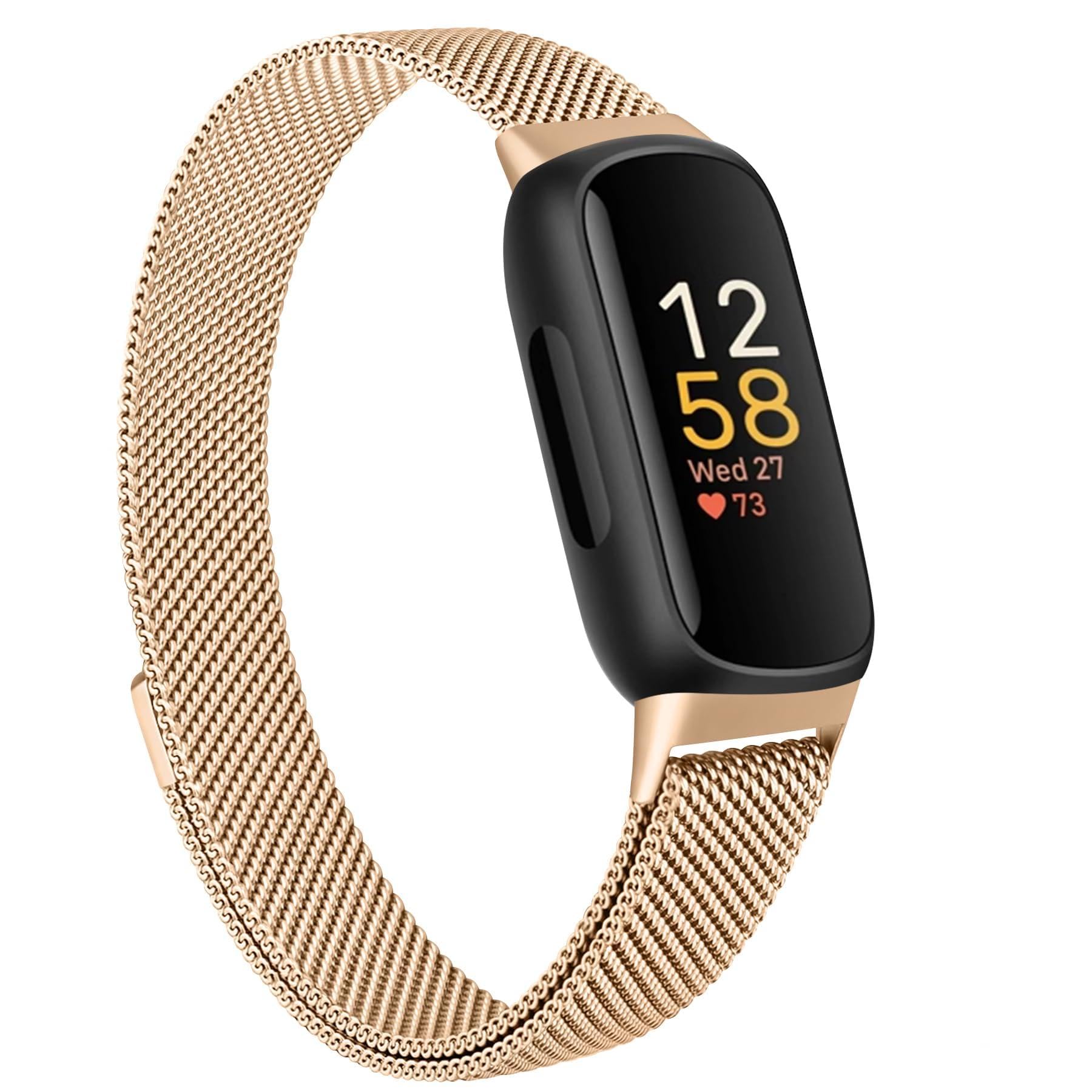 Amzpas band for Fitbit Inspire 3 Bands Women Men, Stainless Steel Mesh Loop Adjustable Magnetic Wristband Replacement Straps Compatible with Fitbit