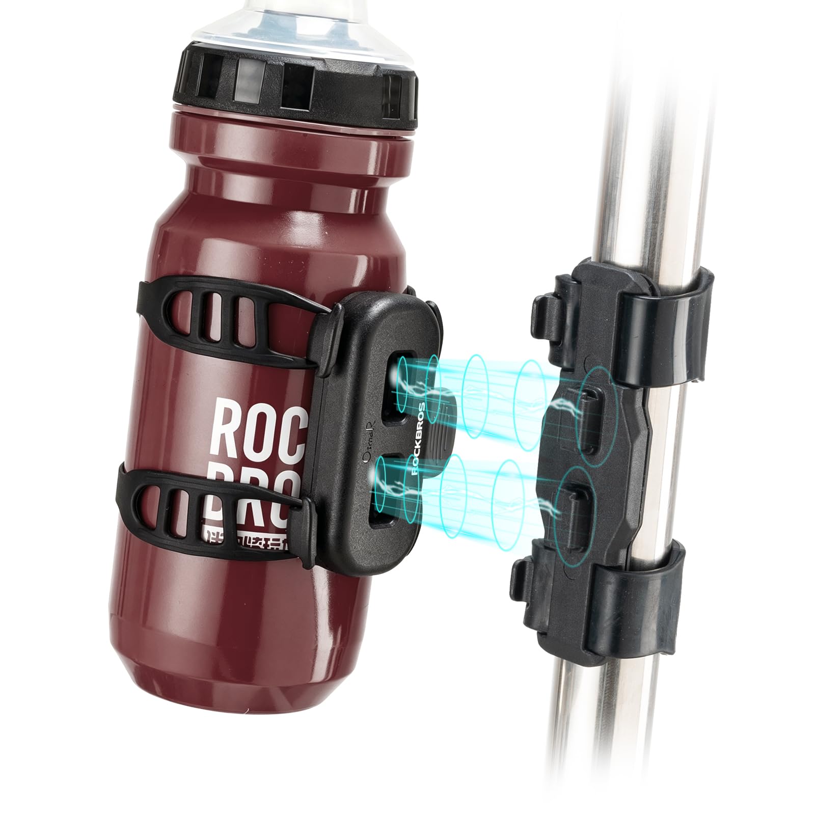 ROCKBROS Trinkflasche Fahrrad mit Magnetischer Halterung, Getränkehalter Flexible Installation mit Schrauben oder Gummiband, Fahrrad Wasserflasche 600ml