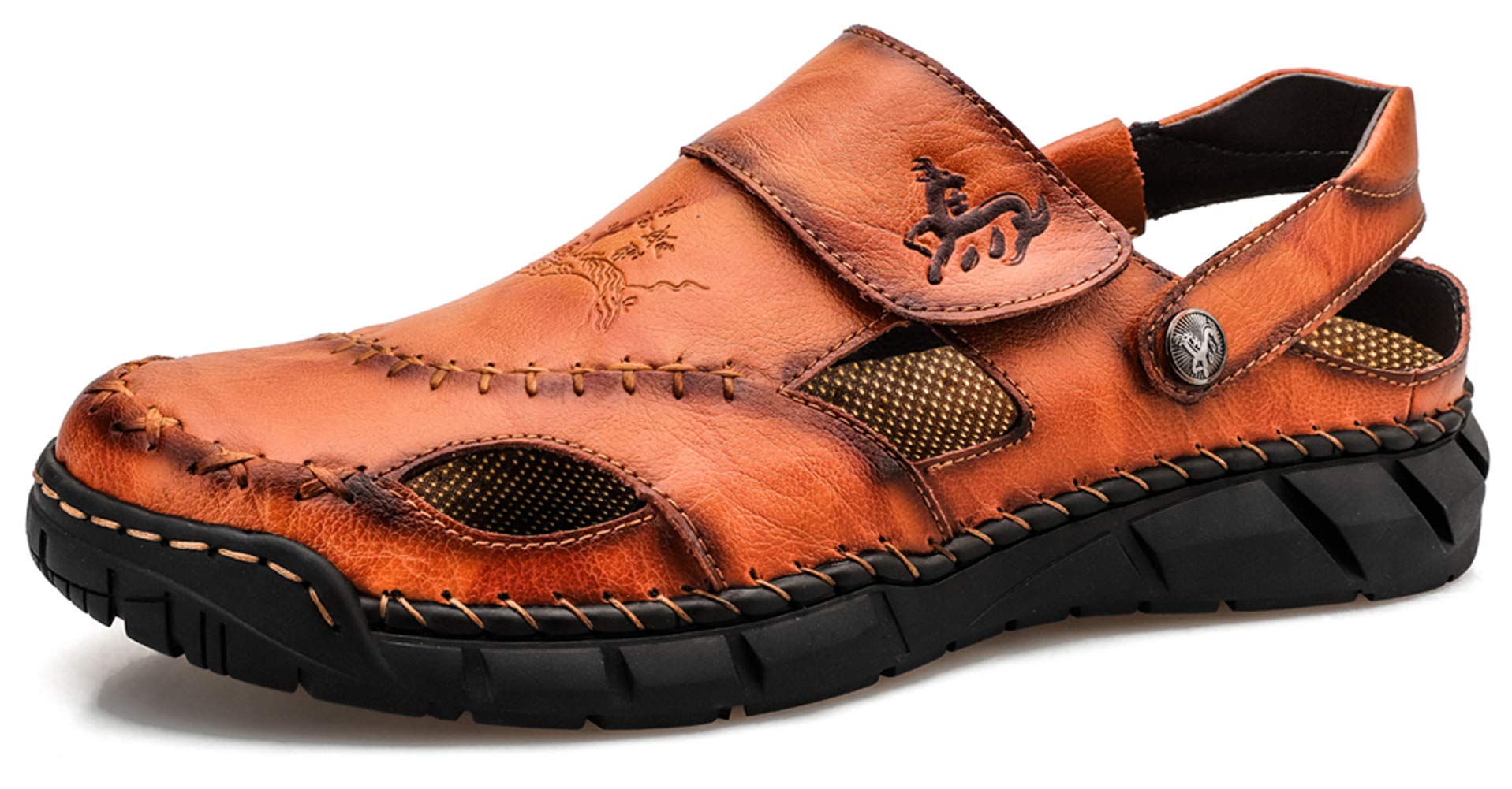 Honeystore Men's Hollow Slip-on Sandals Leather Plus Size Shoes Casual