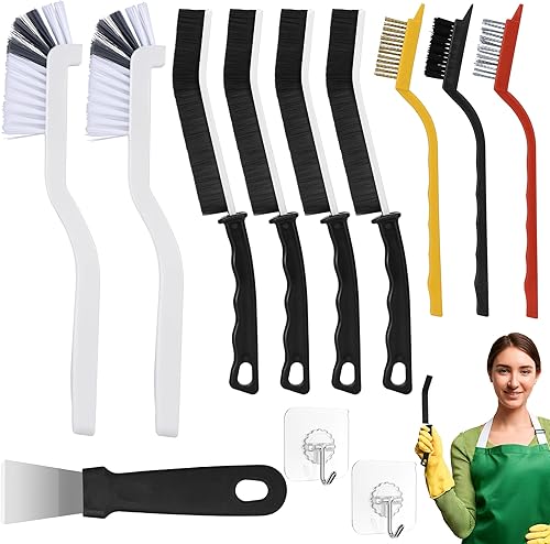Cepillo de limpieza de hendiduras, 12 piezas de suministros de limpieza, cepillos de limpieza de cerdas duras para uso doméstico, azulejos de baño,