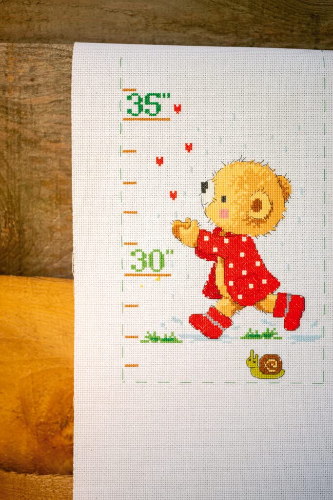 Vervaco Kit Punto De Cruz Medidor De Altura Para Niños BAJO EL PARAGUAS Regalos DIY Completo Creativo Manualidades Creatividad Adultos Decoracion Pared Bordar Kit Principiantes ca. 18 x 70 cm