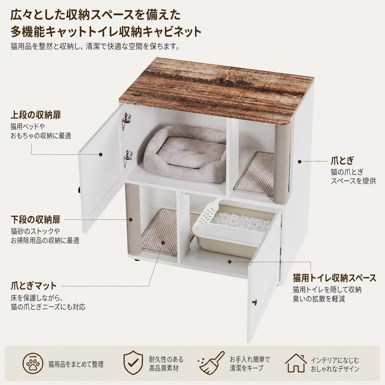 Amazon.co.jp: Euker 【2匹対応】猫用トイレカバー 隠せる猫トイレ
