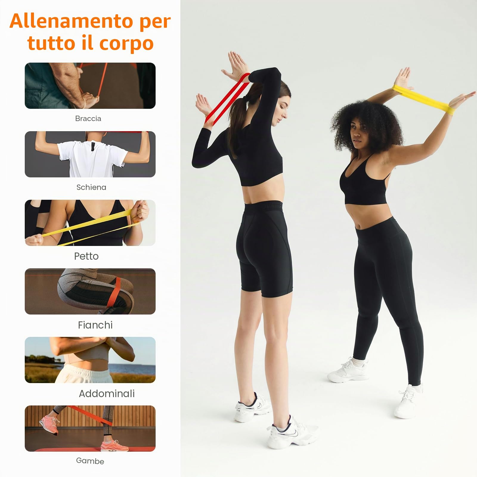 GRIFEMA GA5001 Elastici per Bodybuilding, 5 Livelli di Resistenza, per Yoga, Allenamento di Forza E Pilates, con Guida all'Allenamento E Custodia