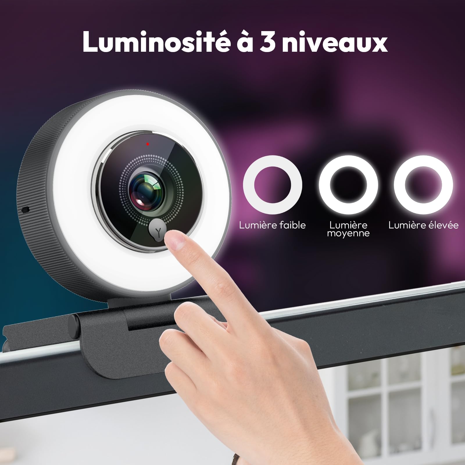Webcam Angetube 4K avec lumière, caméra PC avec deux microphones, 1080P@60FPS pour un streaming fluide, USB-A/C, autofocus PDAF, plug&play, avec couverture de webcam, compatible avec Zoom/Teams/Laptop