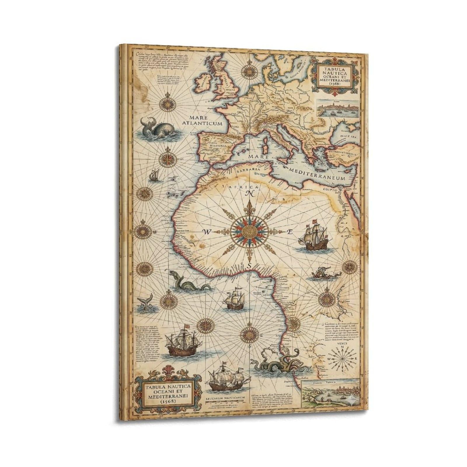 OKAHYS Vintage Old World Sea Map Artwork Poster Decorative Painting Canvas Wall Artworks Picture 12x18inch(30x45cm)