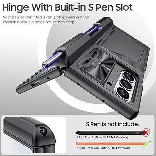 Miniatura 4 de Funda para Samsung Galaxy Z Fold 6 con tarjetero con bloqueo RFID y soporte para bolígrafo S y cubierta de cámara deslizante y protección de bisagra