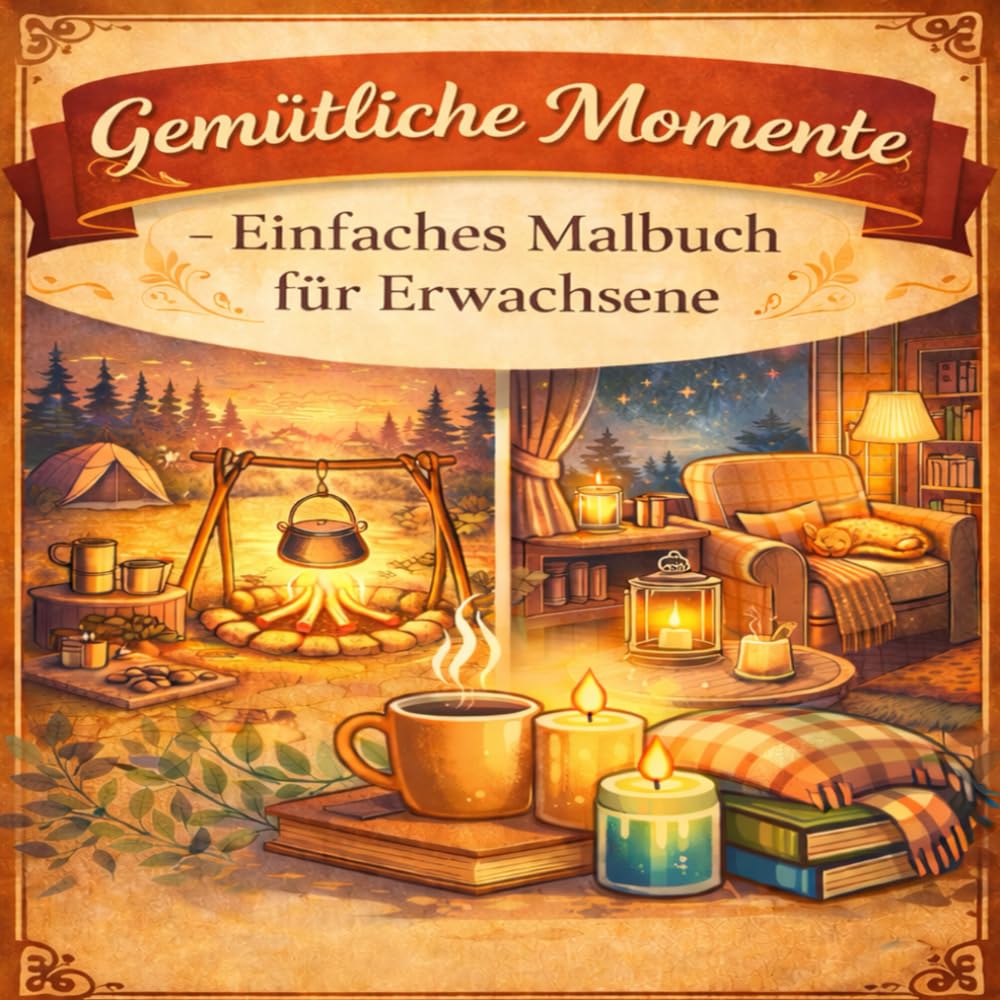 Gemütliche Momente – Einfaches Malbuch für Erwachsene: Finde Ruhe und Entspannung – Dein Cozy Wohlfühl-Ausmalbuch für kreative Auszeiten