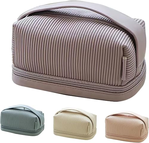 WISTERIA Cream Toast - Bolsa de maquillaje de piel sintética impermeable de gran capacidad bolsa organizadora de maquillaje bolsa de viaje para