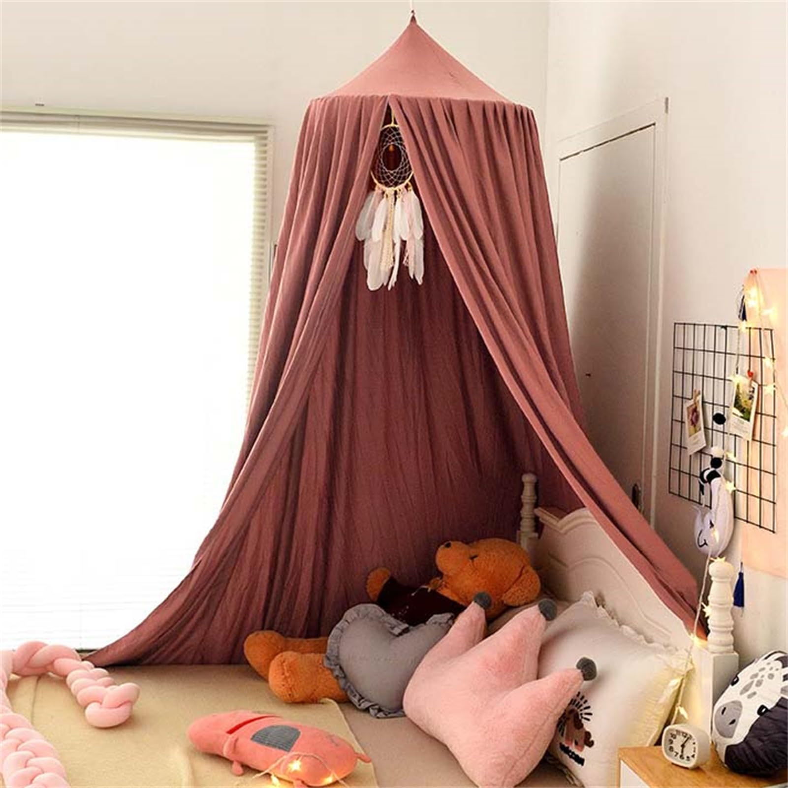 RAILONCH Betthimmel Babybett, Kinder Moskitonetz Spitze Baldachin, Mädchen Prinzessin Himmelbett Bettvorhang für Spiel Lesen Schlafzimmer Ankleidezimmer (Verwirrte Rose)