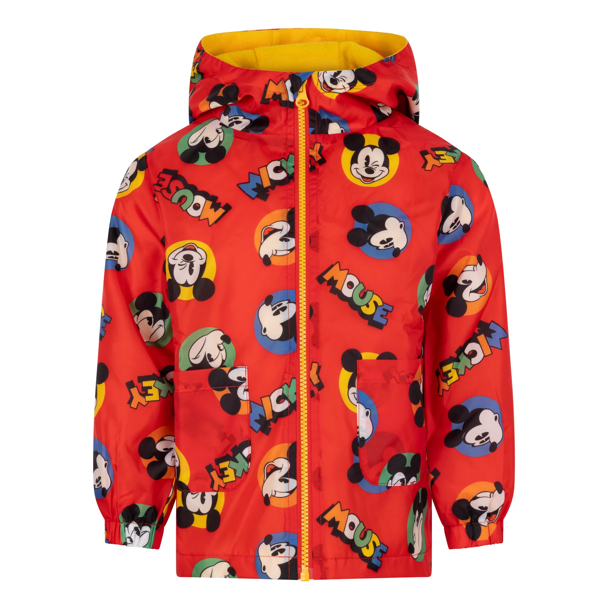 Disney Mickey Mouse Raincoat with Hood, Insulated fleece lined Jacket, Mickey Mouse, 12-18 Months: 86cm, Red