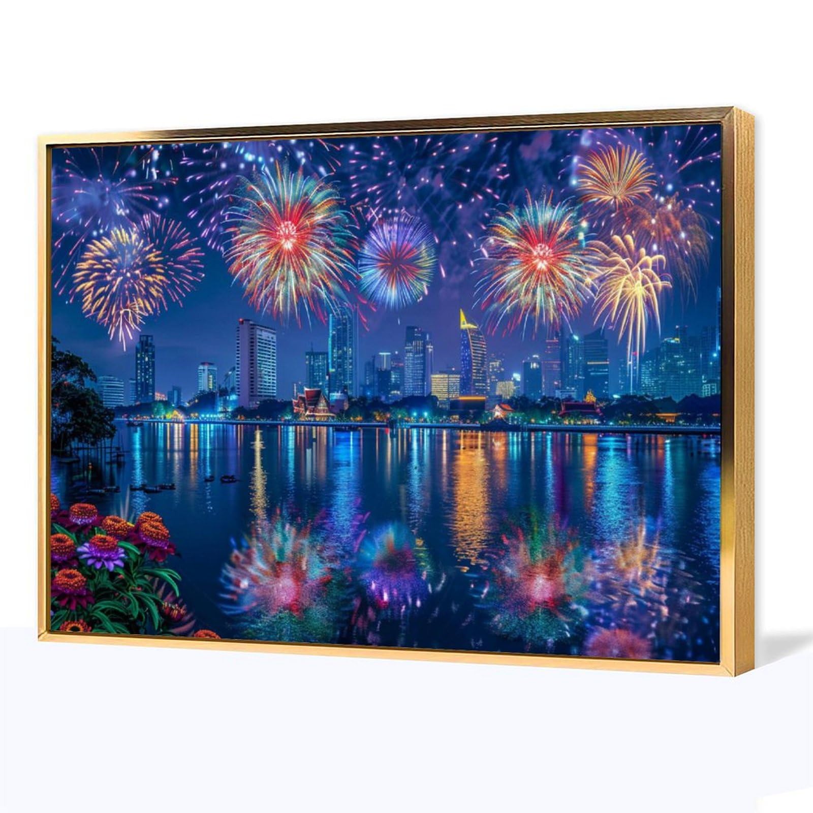 Amazon.co.jp: 絵画 バンコクの街並みを彩るカラフルな花火 アート