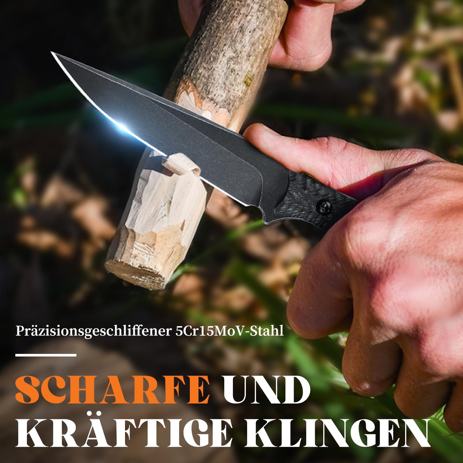 SMITH CHU Outdoor Messer Feststehende Klinge mit Kydex Scheide, hergestellt aus 5Cr15MoV Stahl, Stonewashed Full-Tang Survival Messer mit G10-Griff, Geschenk für Männer