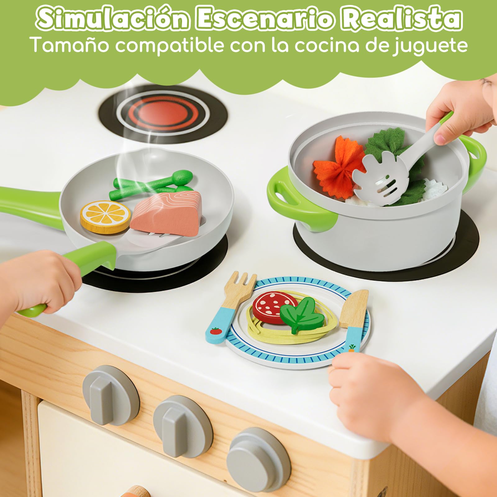 Lehoo Castle Comida Juguete Cocinita, Accesorios Cocina Juguetes, Pizza de Madera, Cocinita de Madera Infantil, Juguetes Niña 3 Años