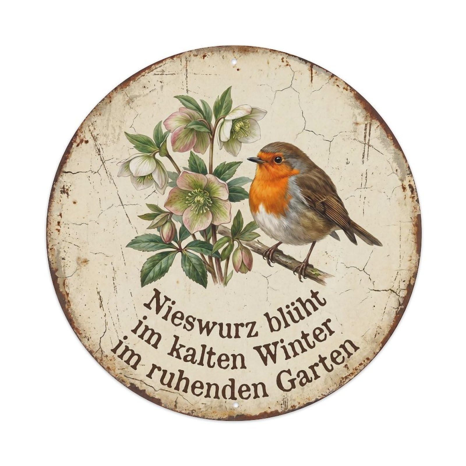 Robin Bird Garden Quote Hellebore RoundMetal Tin Sign