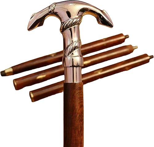 THEHISTORICALHUB - Bastón de madera con forma de anclaje de latón en tres pliegues bastón de madera náutica para hombres y mujeres regalo