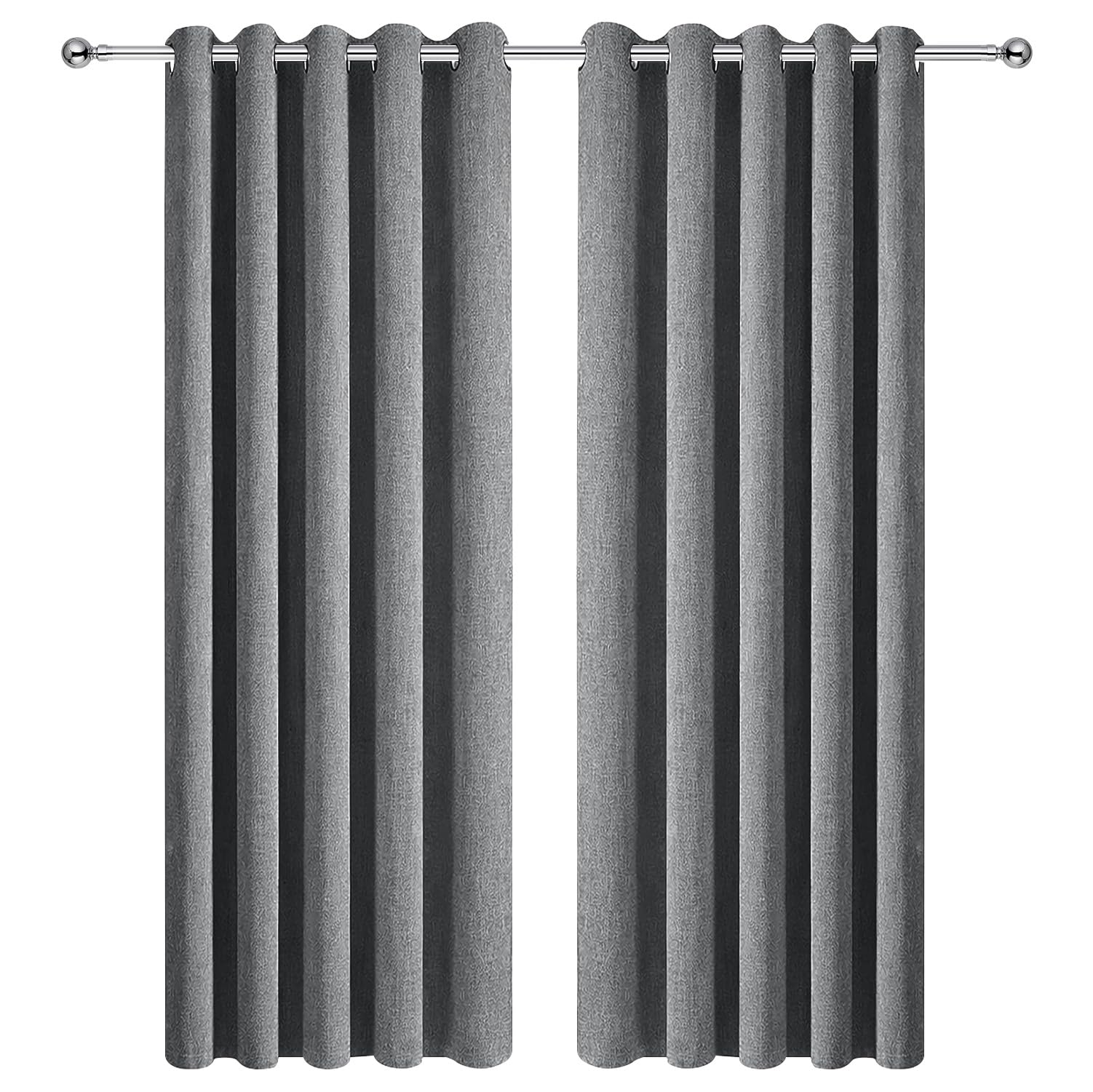 Aspire Homeware 100% Blackout Linen Curtains for Living Room Charcoal 66x90 Eyelet Thermal insulated Curtains Soft Texture Window Treatment 2 Panel with Matching Tiebacks