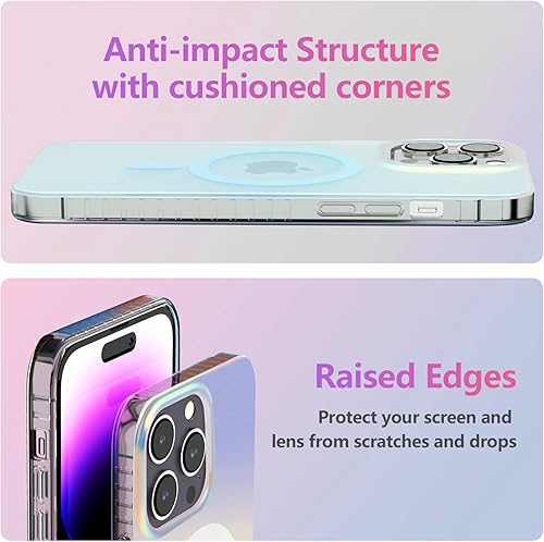 Miniatura 5 de Dosanlues Funda magnética para iPhone 15 Pro holográfica iridiscente, compatible con Magsafe Funda protectora delgada translúcida mate para iPhone
