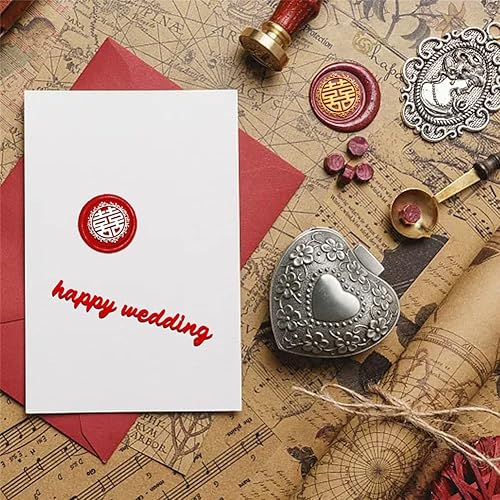 Miniatura 5 de CRASPIRE Sello de cera de doble felicidad, sello de cera para boda, 1.181 in, retro, vintage, extraíble, latón, cabeza con mango de madera, para