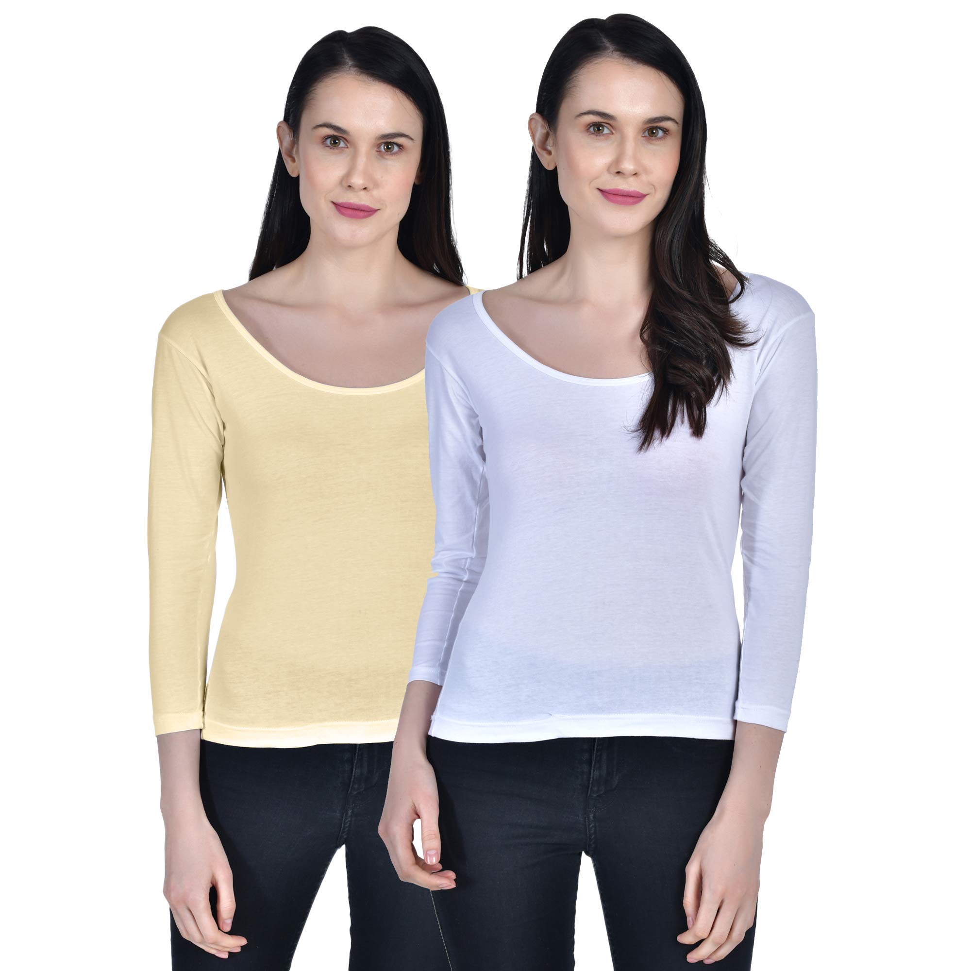 aimly Women's Cotton Three Fourth Sleeve Camisole Slip Spaghetti - Pack of 2-picture-42