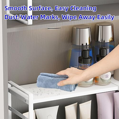 Miniatura 9 de Estante pequeño expandible para botiquín, soporte de almacenamiento de metal de 3.58 pulgadas de ancho con capas ajustables y almohadillas