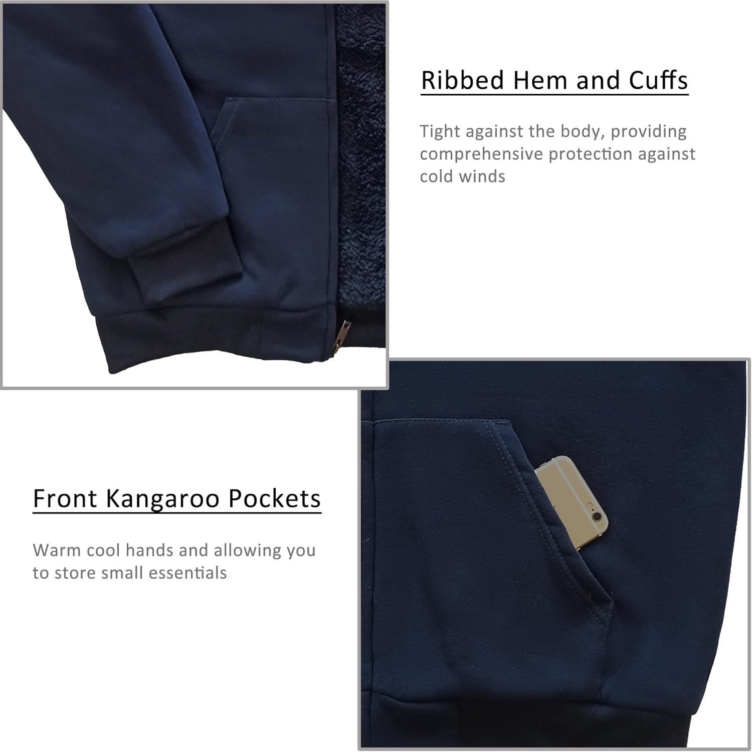 Hoodies for Men Full Zip Up Fashion Sweatshirt Thick Fleece Sherpa Lined Winter Jackets Warm Coats - Image 5