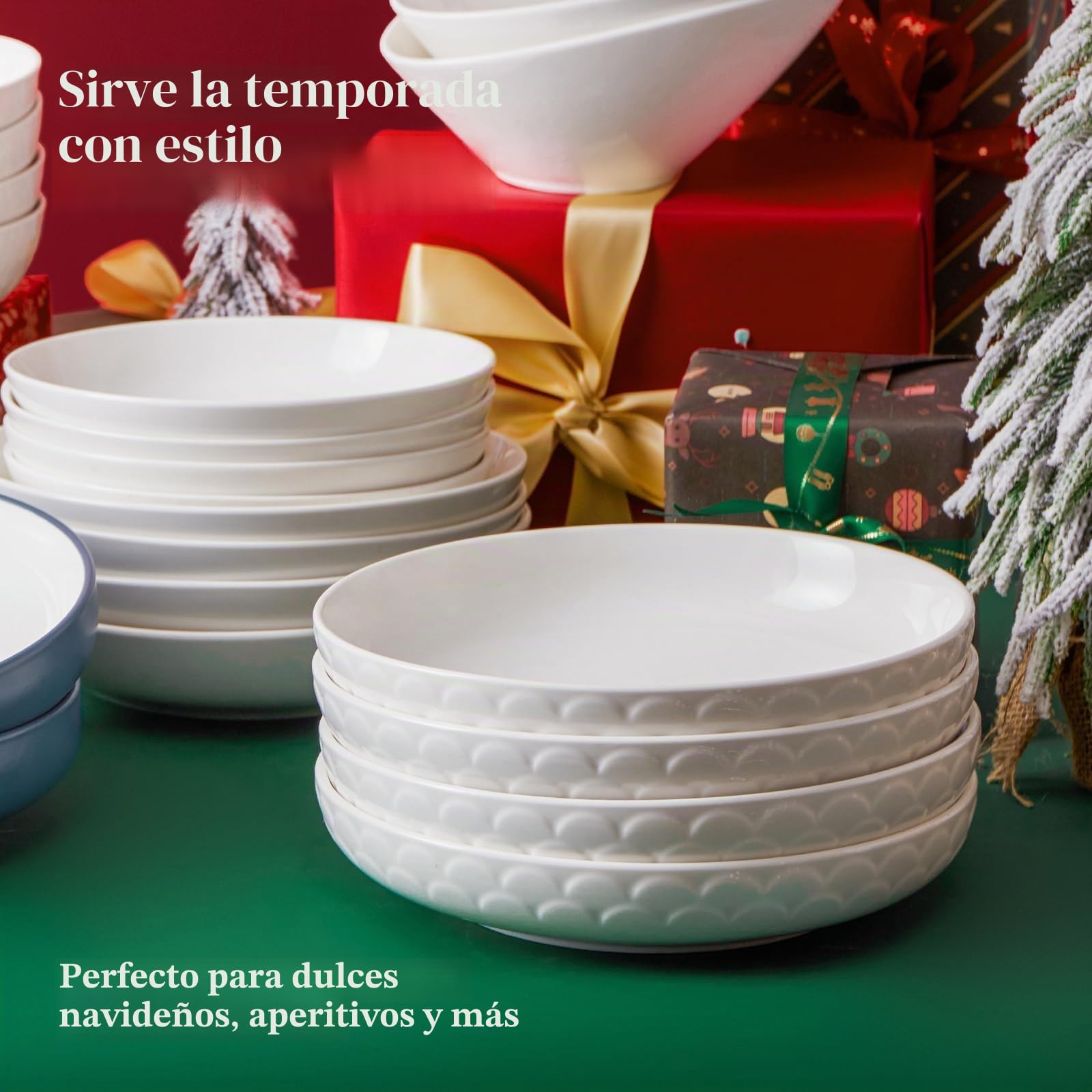 DOWAN Plato de Pastas, Plato para Ensalada de Porcelana, Ensaladera Ceramica, Tazones Desayuno Grandes, Cuencos de Servir, Cuencos Sopa, Bowls Cocina, Apto para Lavavajillas, Microondas-Φ 25cm/1400ml