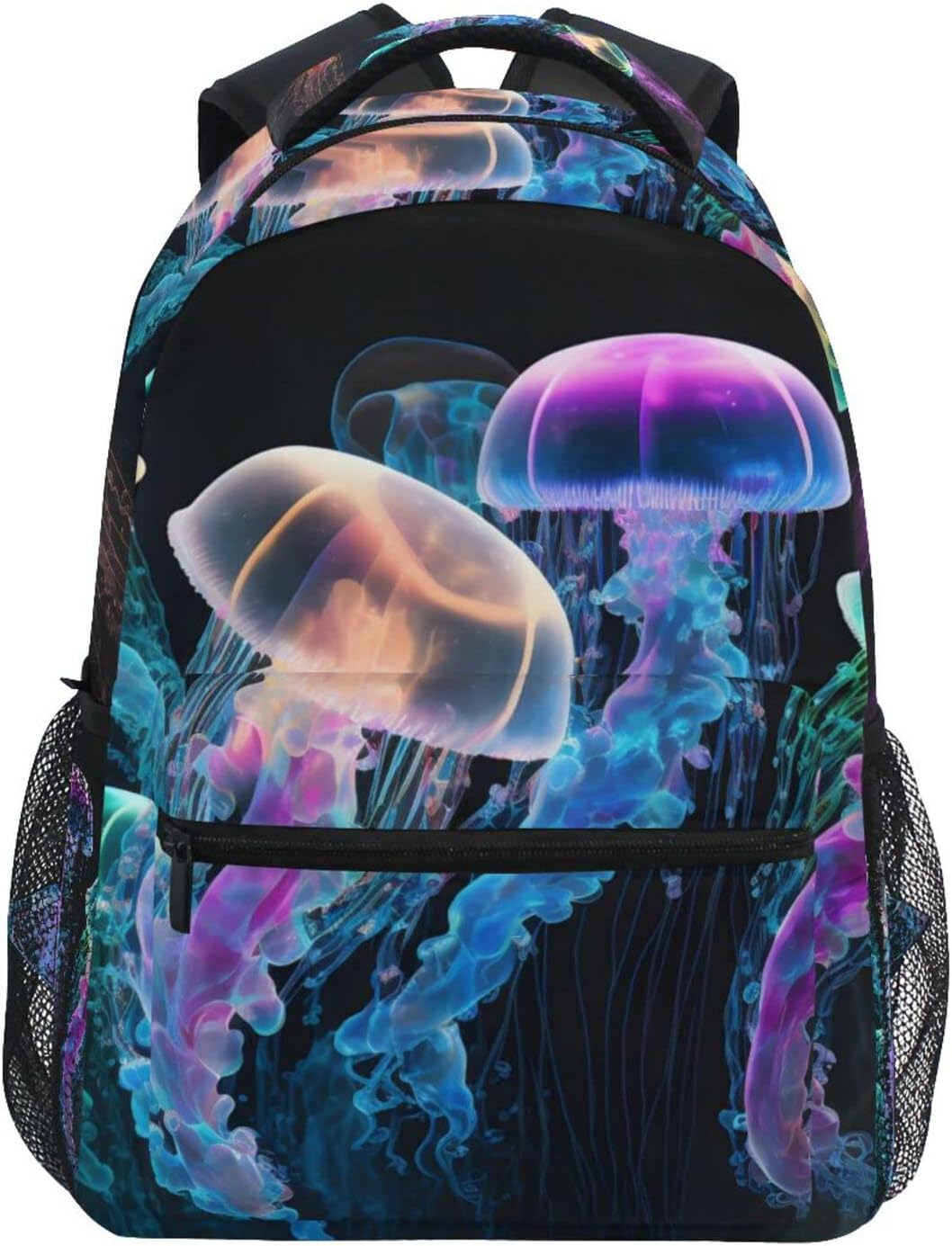 Vnurnrn Kids Travel Backpack for Boys Girls, Glowing Sea Jellyfish Print Large Capacity with Name Tag Slot