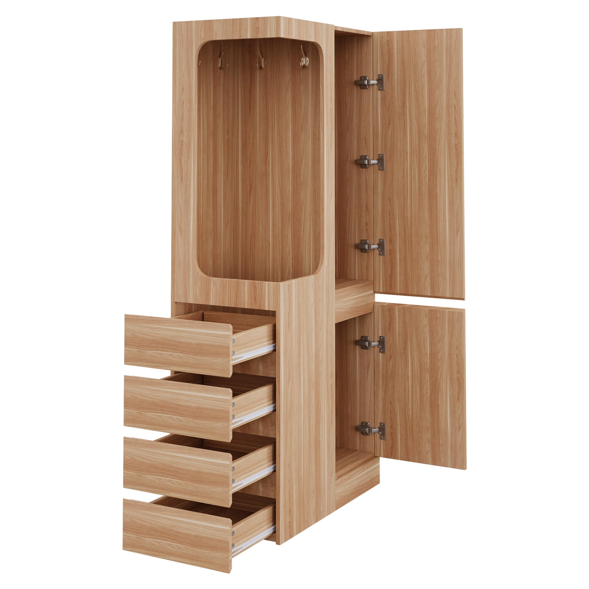 Armoire 70 x 40 x 170 cm, avec tiroirs, compartiments de rangement et espace vestiaire ouvert, peu encombrante pour chambre à coucher et couloir, couleur bois