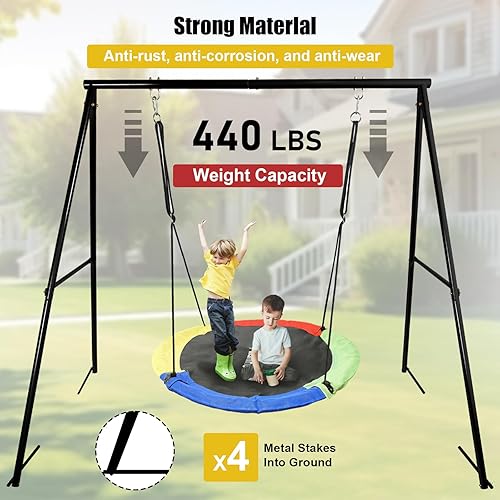 Miniatura 10 de Hishine Soporte de columpio resistente, juego de columpio de marco de metal de acero completo, soporta hasta 440 libras (columpio no incluido)