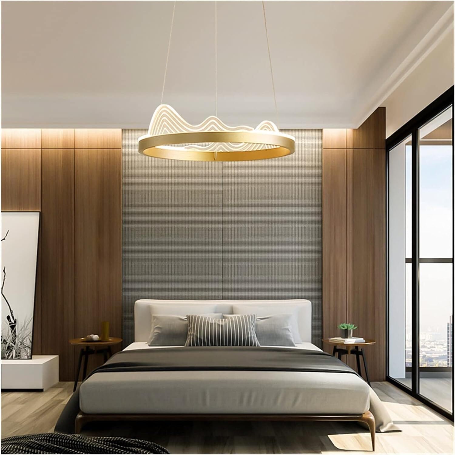 HYJAUSXB Chandelier, Style Gold Ring Pendant Lights Chandelier Modern Decorative Led Lamps Living Room Lobby for Kitchens(40cm)