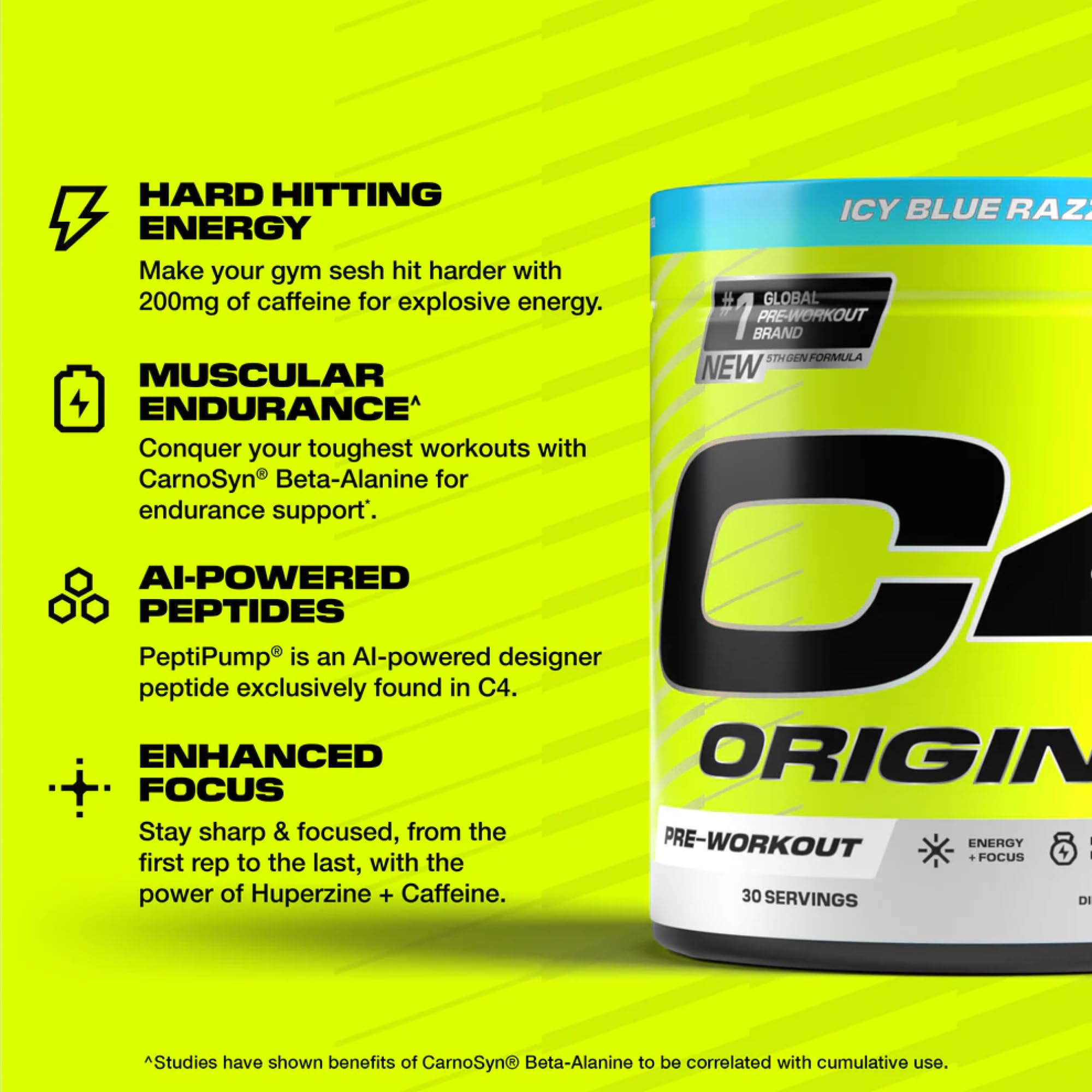 C4 Original Pre Workout with 200mg Caffeine, Icy Blue Razz, 30 Servings — Amazon image 5