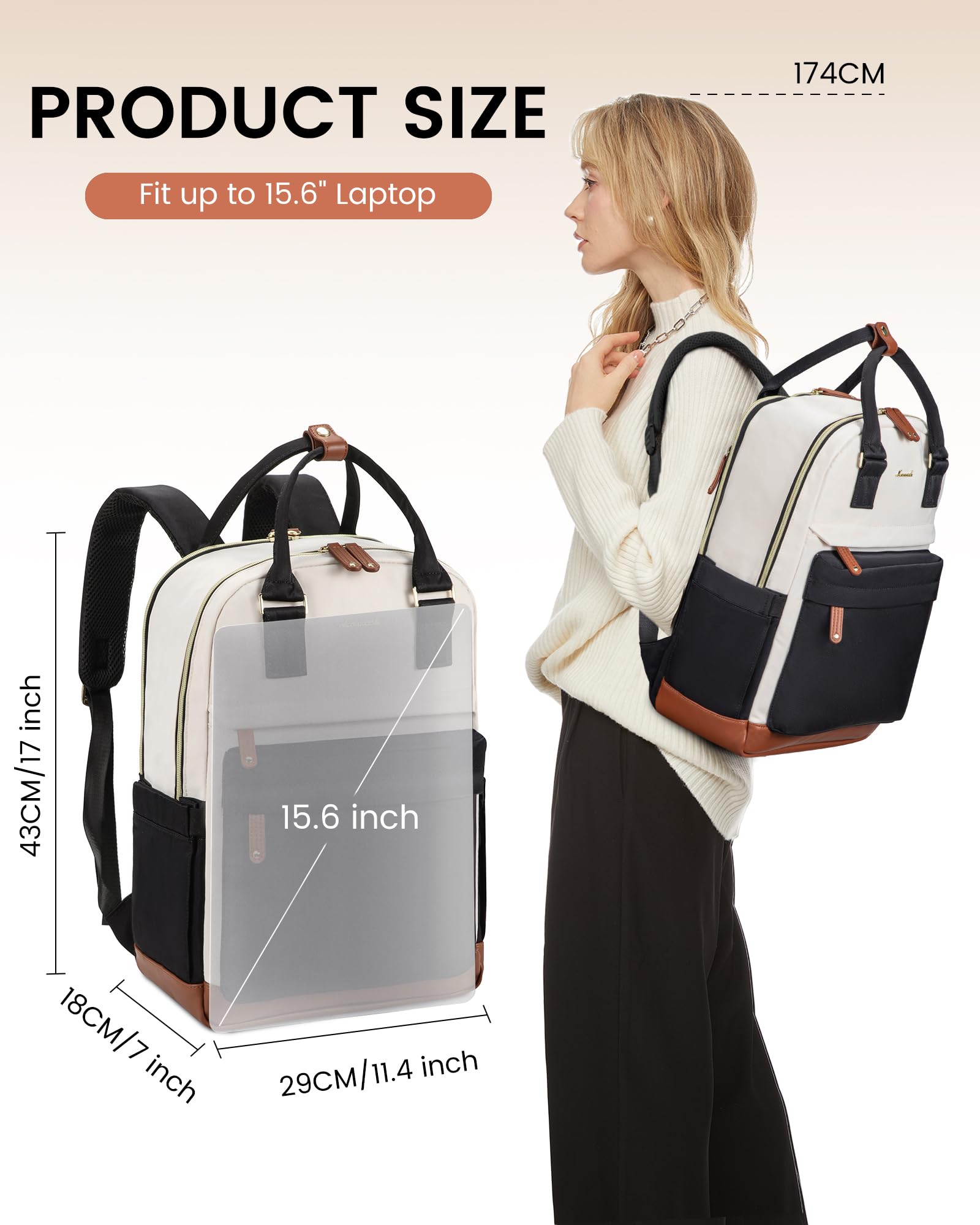 LOVEVOOK Sac a Dos Femme, 15.6 Pouces Sac à Dos Ordinateur Portable Voyage, Sac Travail Antivol pour Ordi Pc Etanche, Travel Backpack Pakkable pour Voyage College Loisir Travail Affaire École Noir