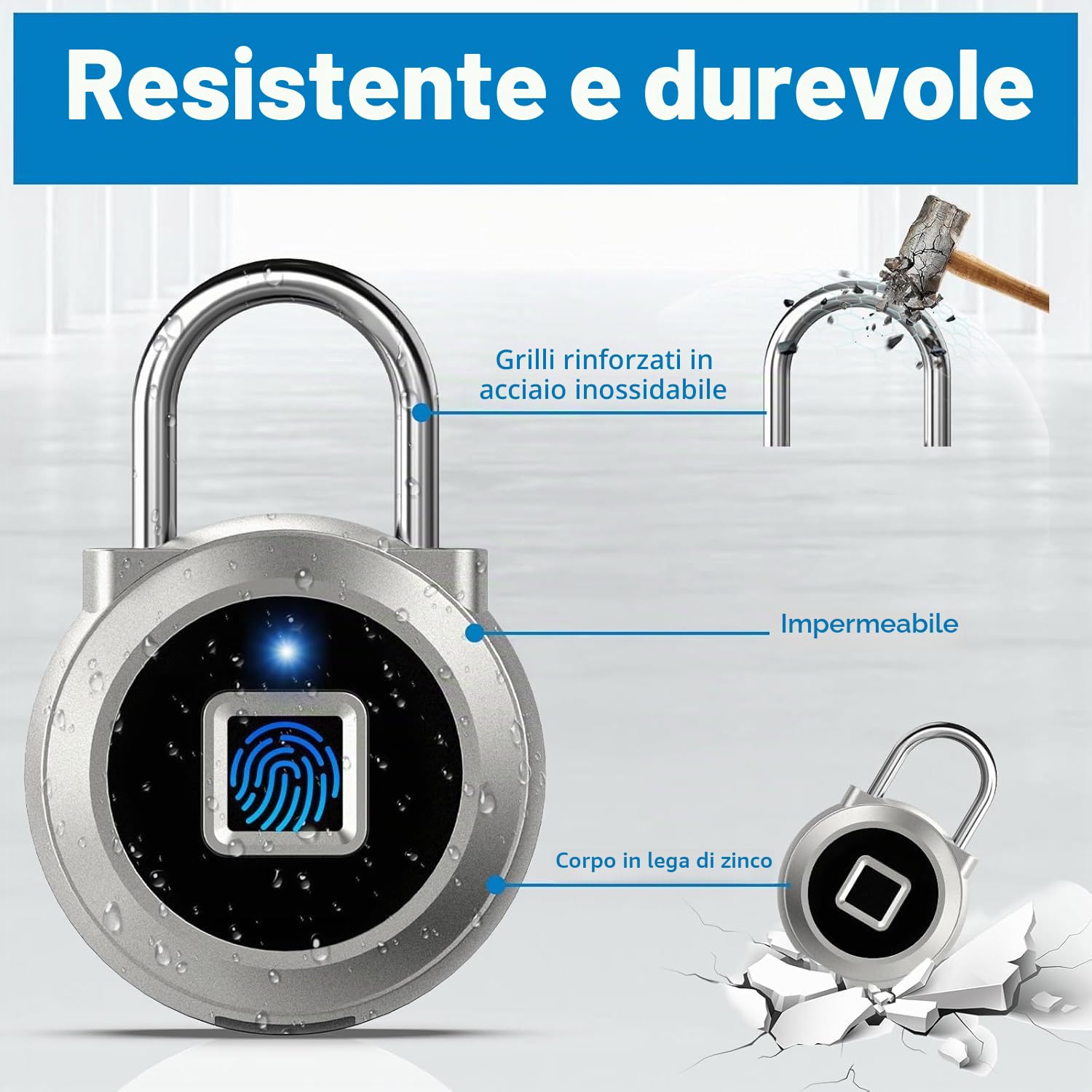 Eseesmart Lucchetto con impronte digitali, armadietto da palestra con controllo APP Bluetooth, blocco intelligente delle impronte digitali, impermeabile, senza chiave, valigia di sicurezza per bagagli