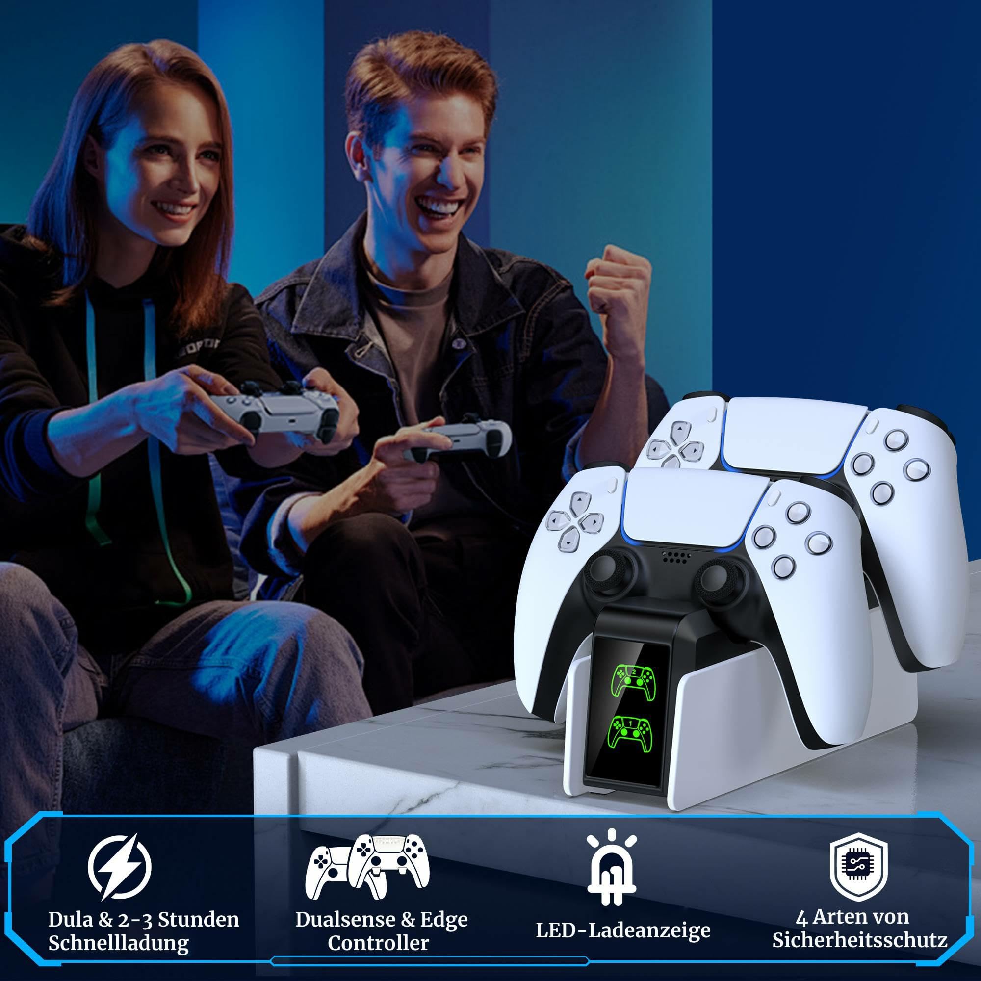 Stazione di ricarica per controller PS5, Dualsense, supporto di ricarica con indicatore LED, 3 ore di ricarica rapida per controller PlayStation 5, accessori PS5 per PlayStation 5 (nessun pulsante)