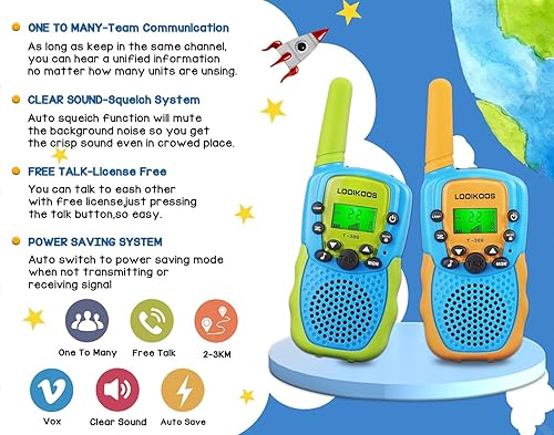 Miniatura 3 de LOOIKOOS Walkie Talkies para niños, radio Walky Talky de largo alcance de 1.9 mi de juguete para niños y niñas, paquete de 3