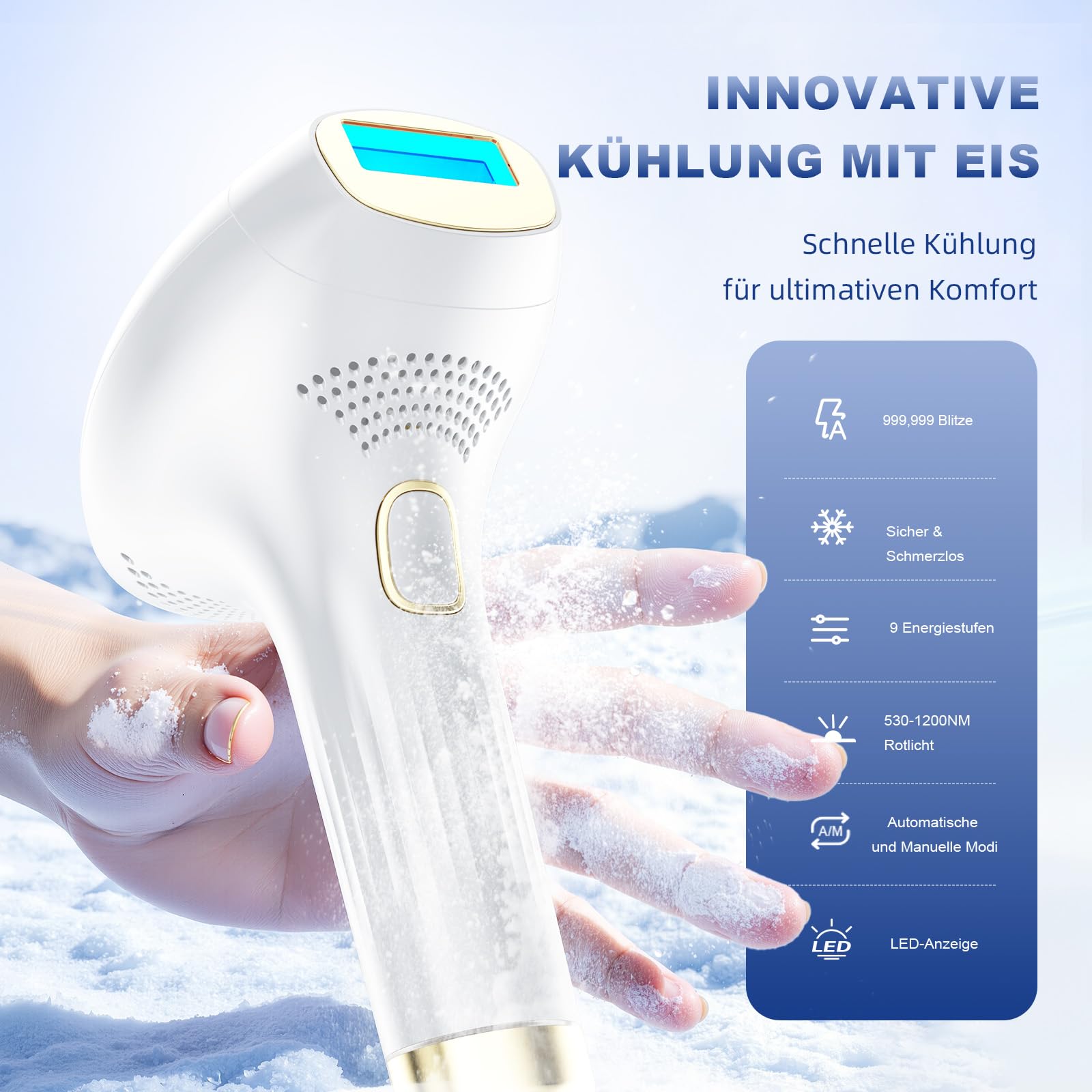 Epilatore Luce Pulsata, IPL con Funzione Ghiaccio, 3 IN 1 21J Indolore Epilatore Laser HR/SC/RA, 9 Livelli di Energia, 2 Modalità, 999,999 Flashes, per Donne e Uomini, Viso, Ascelle, Bikini, Corpo