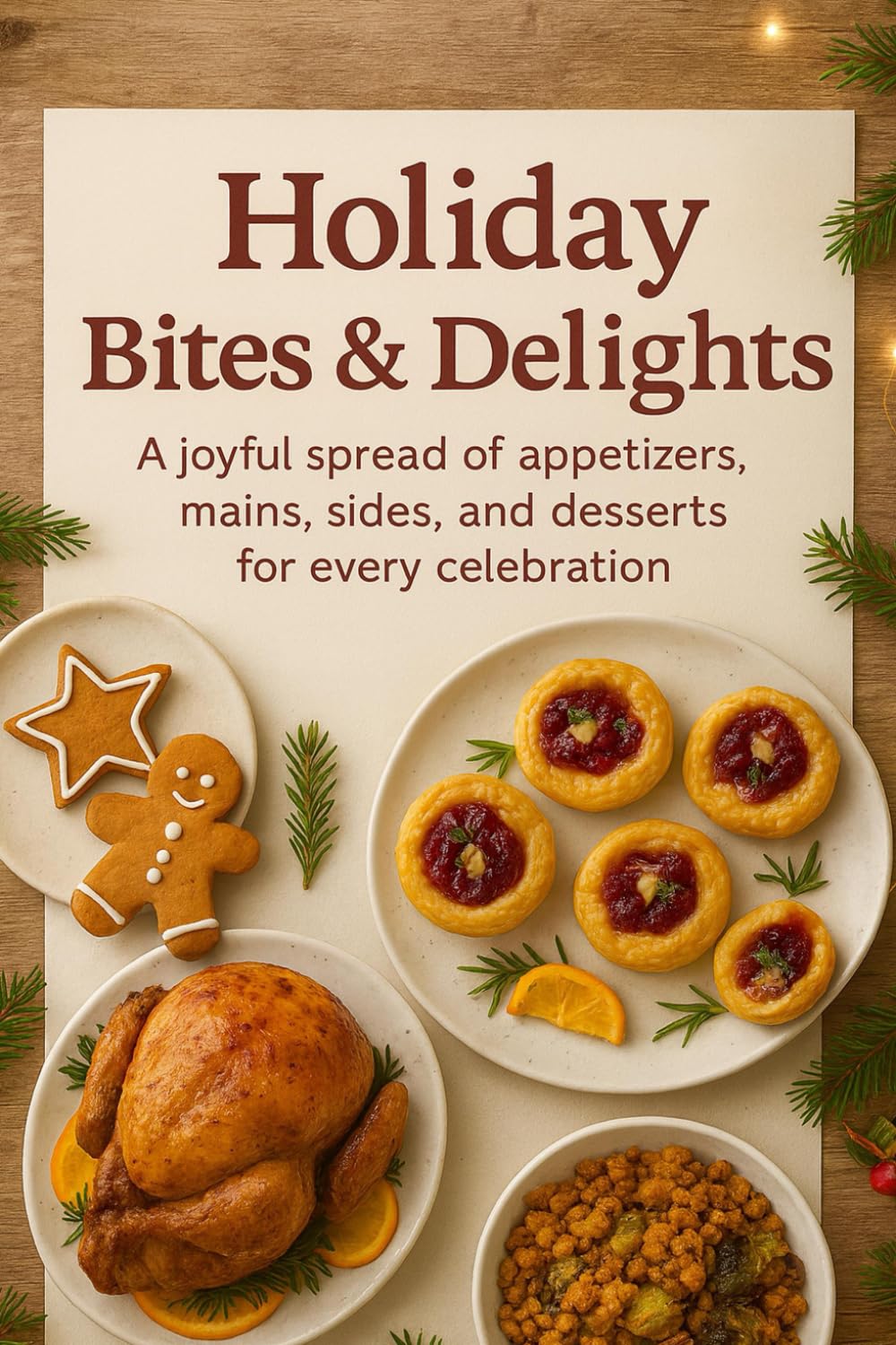 Holiday Bites & Delights: A joyful spread of appetizers, mains, sides, and desserts for every celebration