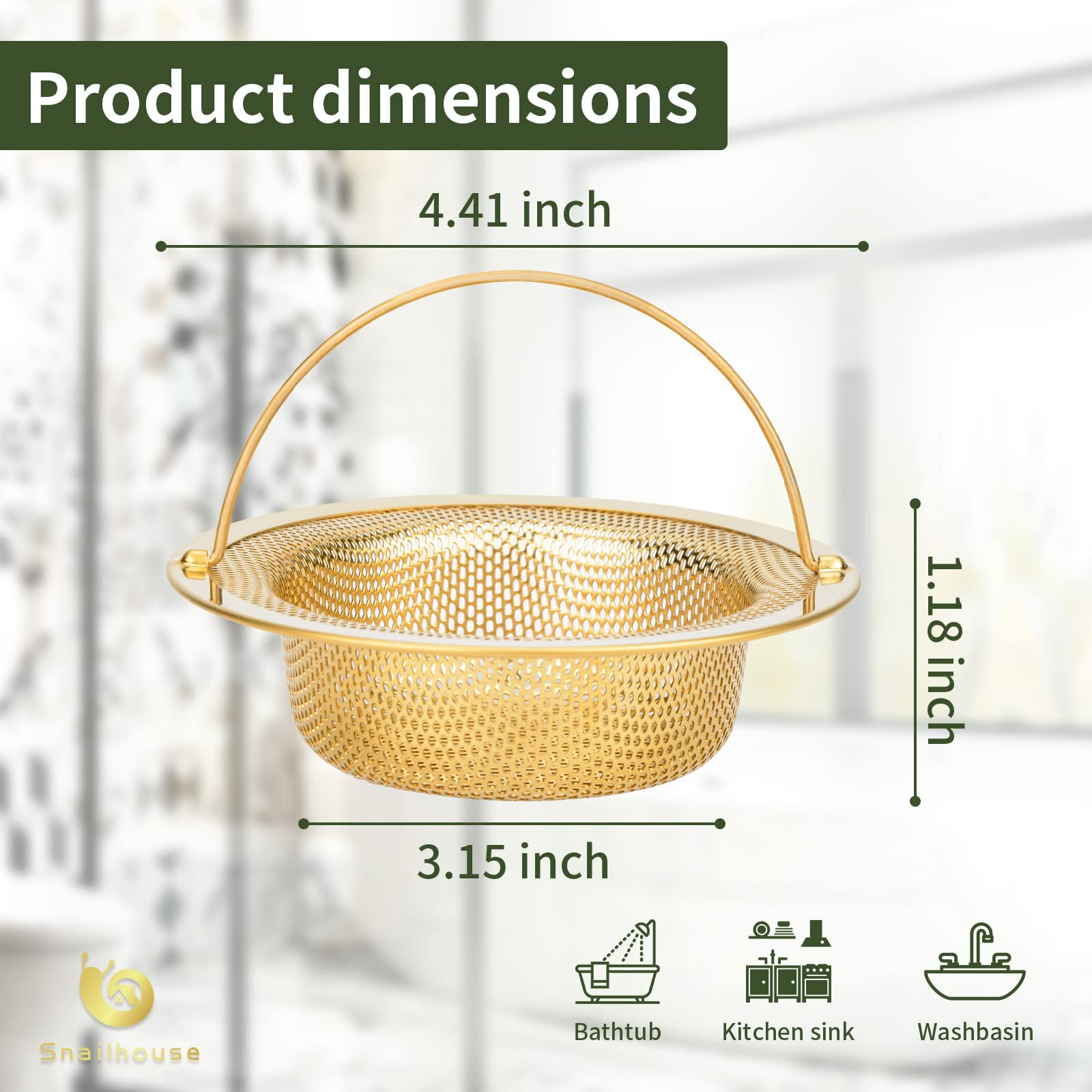 M METERXITY 2-Pack Stainless Steel Sink Strainer - 4.4 Inch Gold Drain Cover, Hair & Food Catcher For Kitchen/Bathroom - View #6