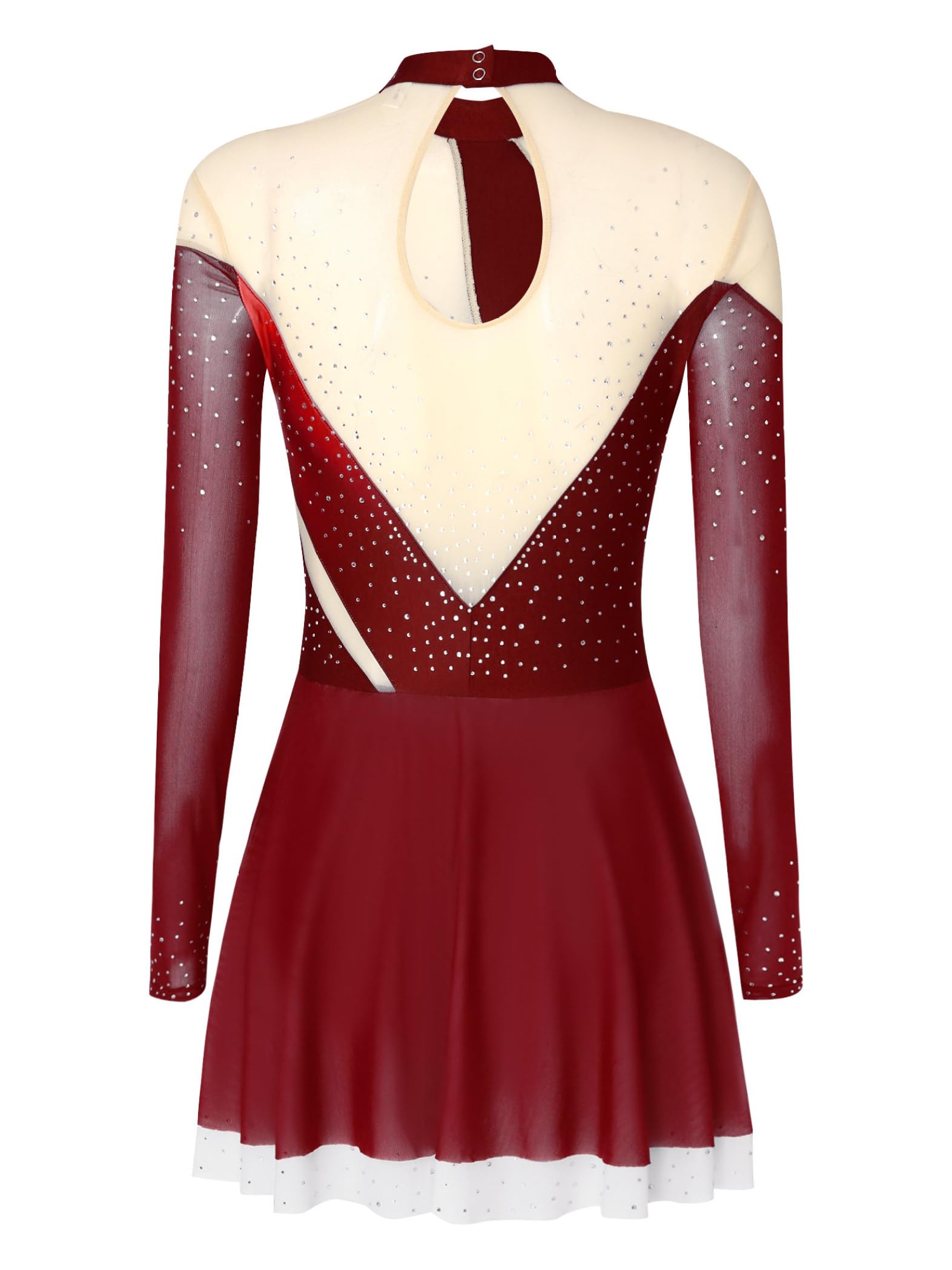 Robe Patinage Artistique Femme Strass Brillant Manches Longues Tenue Patinage sur Glace Danse Justaucorps Gymnastique pour Compétition Spectacle
