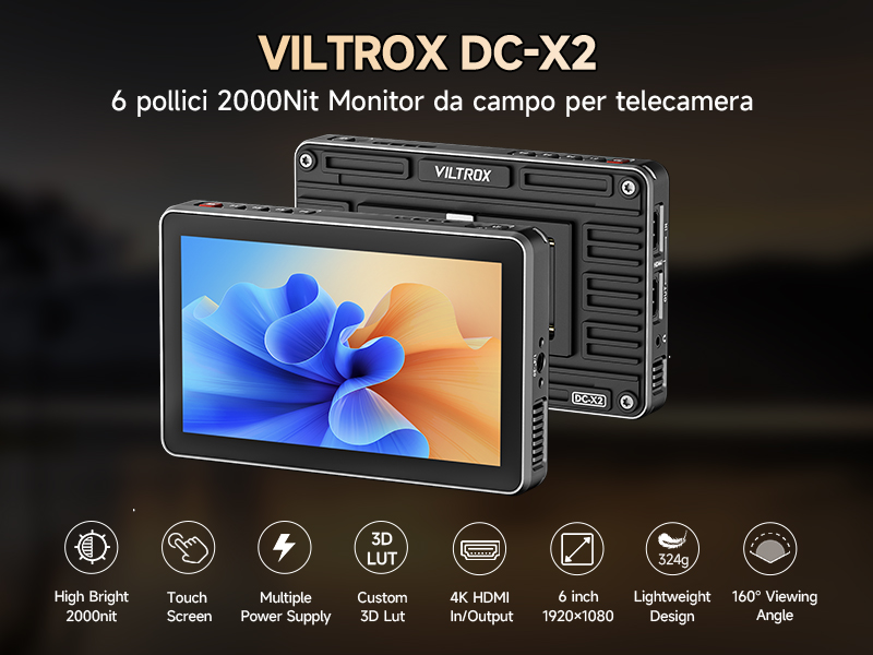 VILTROX DC-X2 2000 Nit Monitor da campo per fotocamera, 6 pollici
