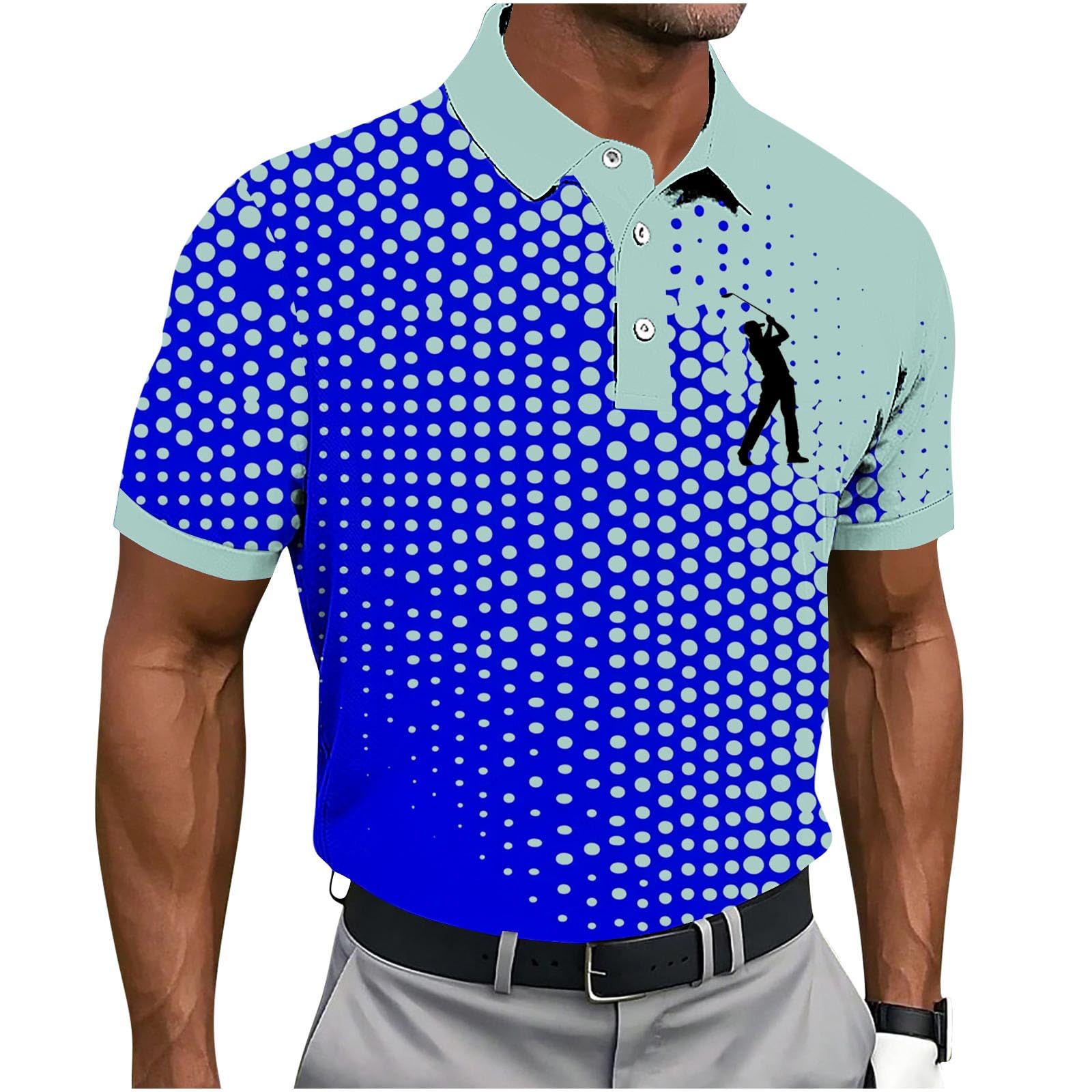 Men's Polo Shirts Short Sleeve Button Collar Geometry Printed Golf Tshirts Big and Tall Business Casual Fashion Tops