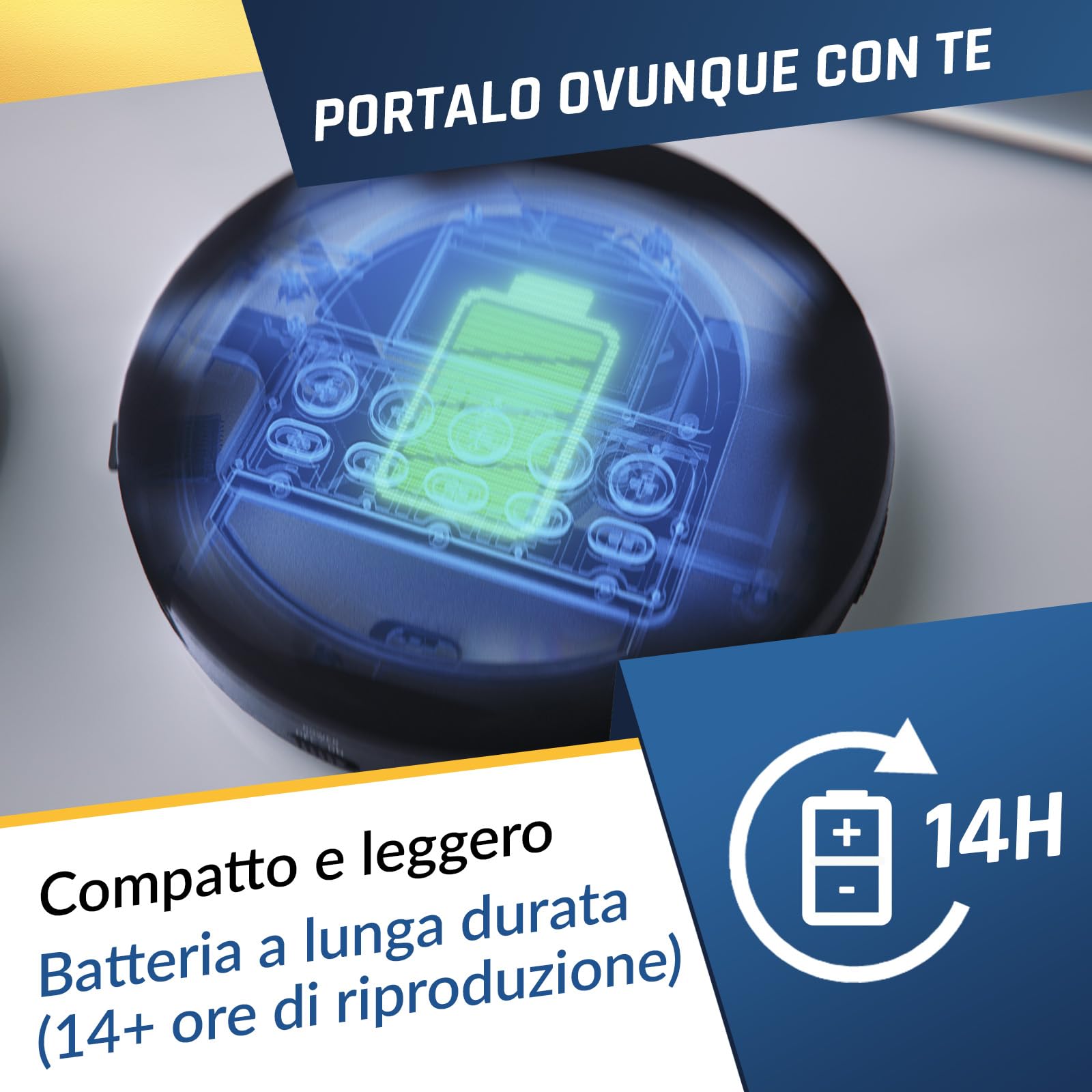 KLIM Nomad - Lettore CD Portatile - Batteria a Lunga Durata - Include Auricolari KLIM Fusion - Compatibile con CD-R, CD-RW, MP3 - Lettore SD, Radio FM, Bluetooth - Ideale per Auto - Hi-Fi - Nero Blu