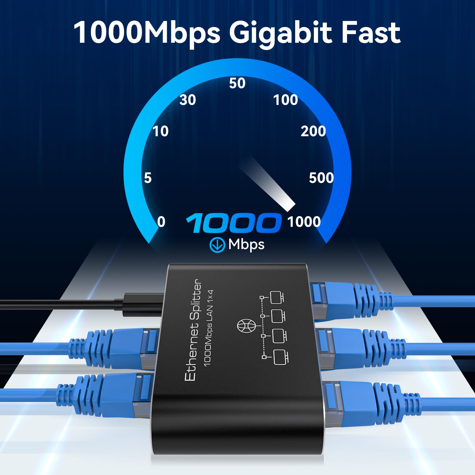 VEDINDUST Switch Ethernet da 1 a 4 1000Mbps Alluminio Sdoppiatore Ethernet Gigabit Splitter Ethernet Switch Lan Per computer, hub, switch, router, set-top box (con cavo di alimentazione USB-C)