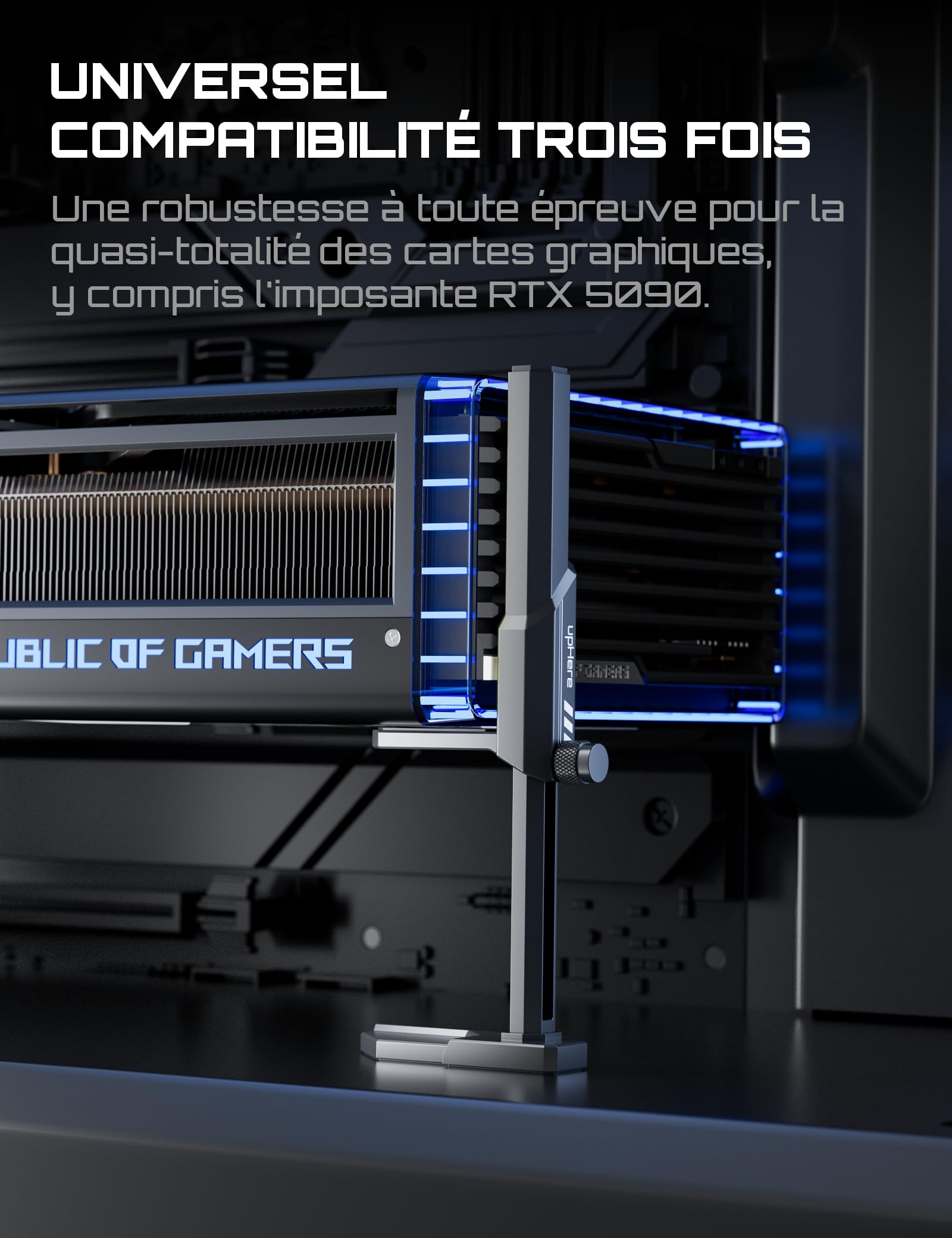 upHere GH07 Support GPU Alliage de Zinc Hauteur Réglable Carte Graphique Base Magnétique Patin Caoutchouc 18-160mm Noir