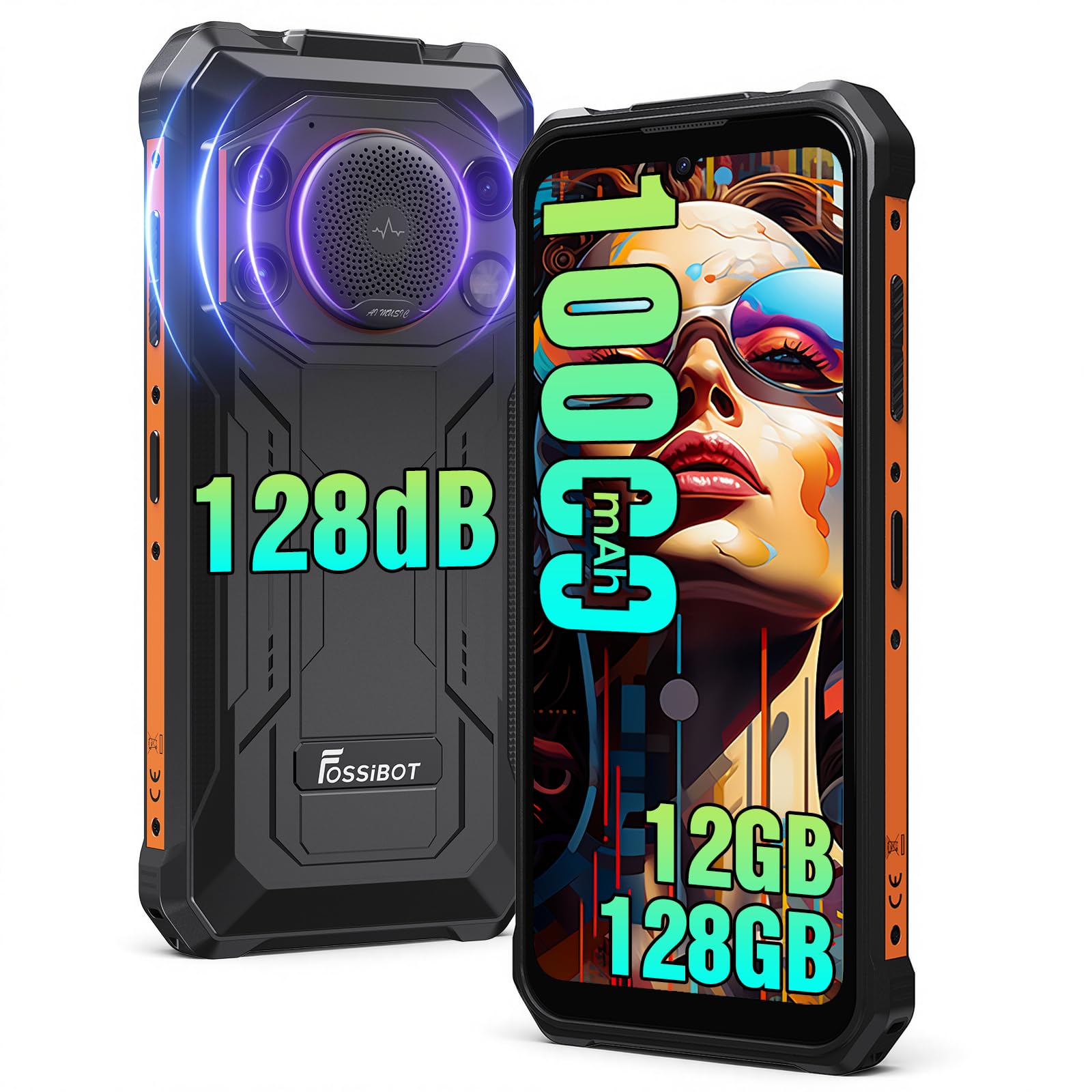 FOSSiBOT F110L Smartphone Rugged 10000mAh, Altoparlante 128dB Telefono indistruttibile, Android 15 12GB+128GB/2TB, Display 6.745” 50MP AI Dual Camera, IP68/69K 4G SIM(2026)