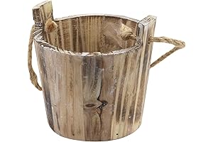 MY MIRONEY Brown Bucket, 5.31" x 4.65" Vintage Style Wooden Bucket