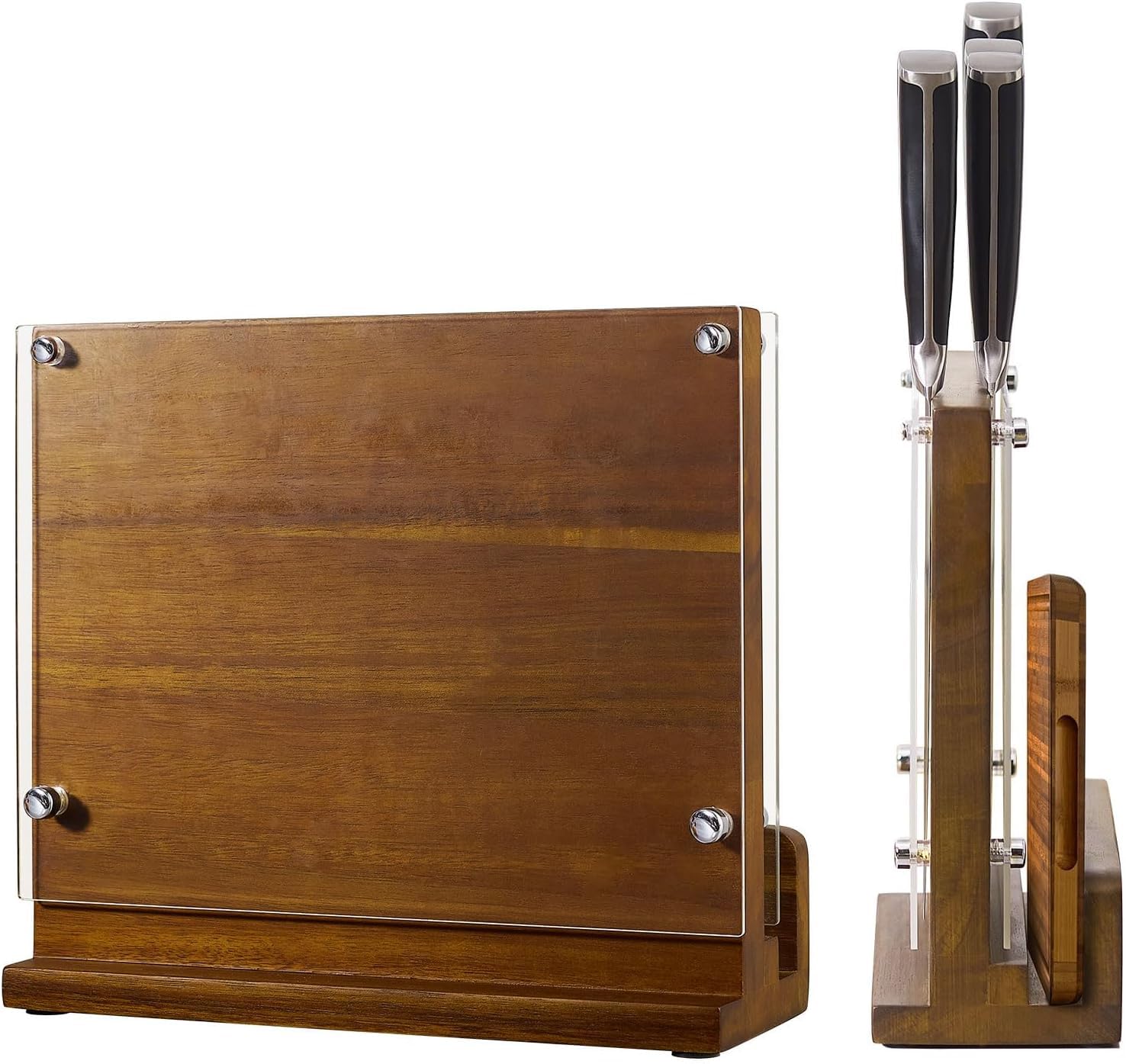 THE WHITE SHOP Magnetic Knife Block with Acrylic Shield, Kitchen Knife Holder without Knives- Natural Acacia Wood Knife Storage Organizer for Knives Display and Storage